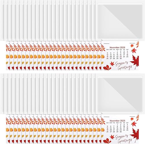 Glenmal 50 unidades 2023-2024 - Calendario 2 en 1 para auto con bolsillo transparente en blanco y reverso adhesivo para tarjetas de visita,