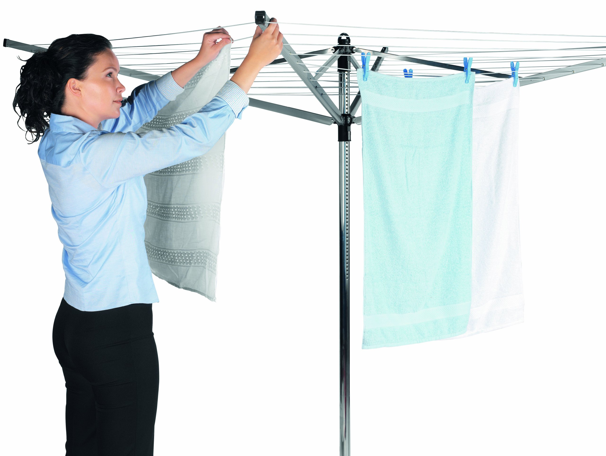Brabantia - Lift-O-Matic Advance drehbaren Wäschespinne - Easy Lift-Systems - UV-beständige Wäscheleine, 50 m - Kein Durchhängen - Auch für Kleiderbügel - Metallic Grey - ø 295cm