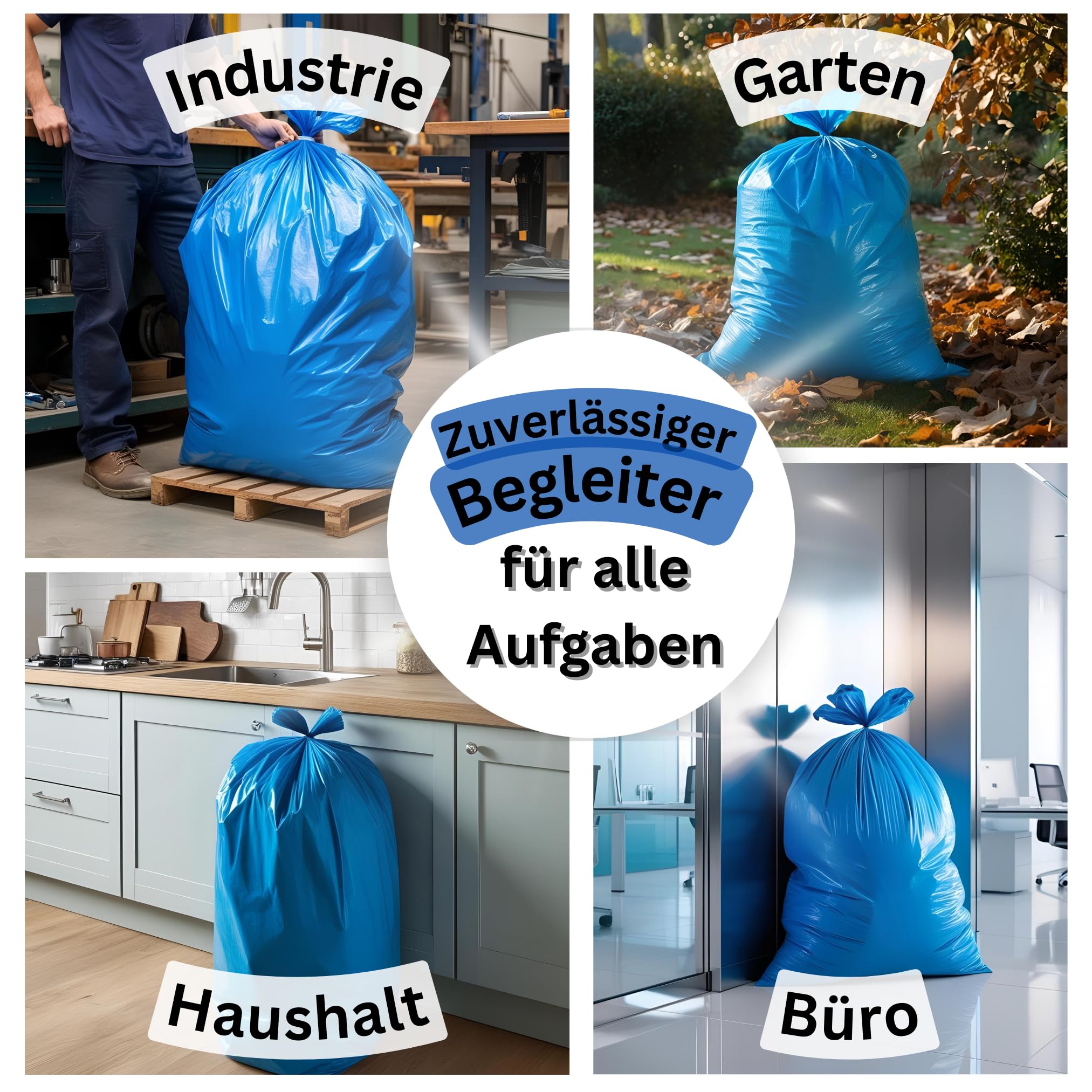 150 Stück reißfeste Müllsäcke 120 L, 79 μm | Typ 100 | extra stark & reißfest | 10 Rollen à 15 Stück| XXL Abfallbeutel - 700x1100mm | LPDE, blau | Müllentsorgung Haushalt, Garten, Gewerbe