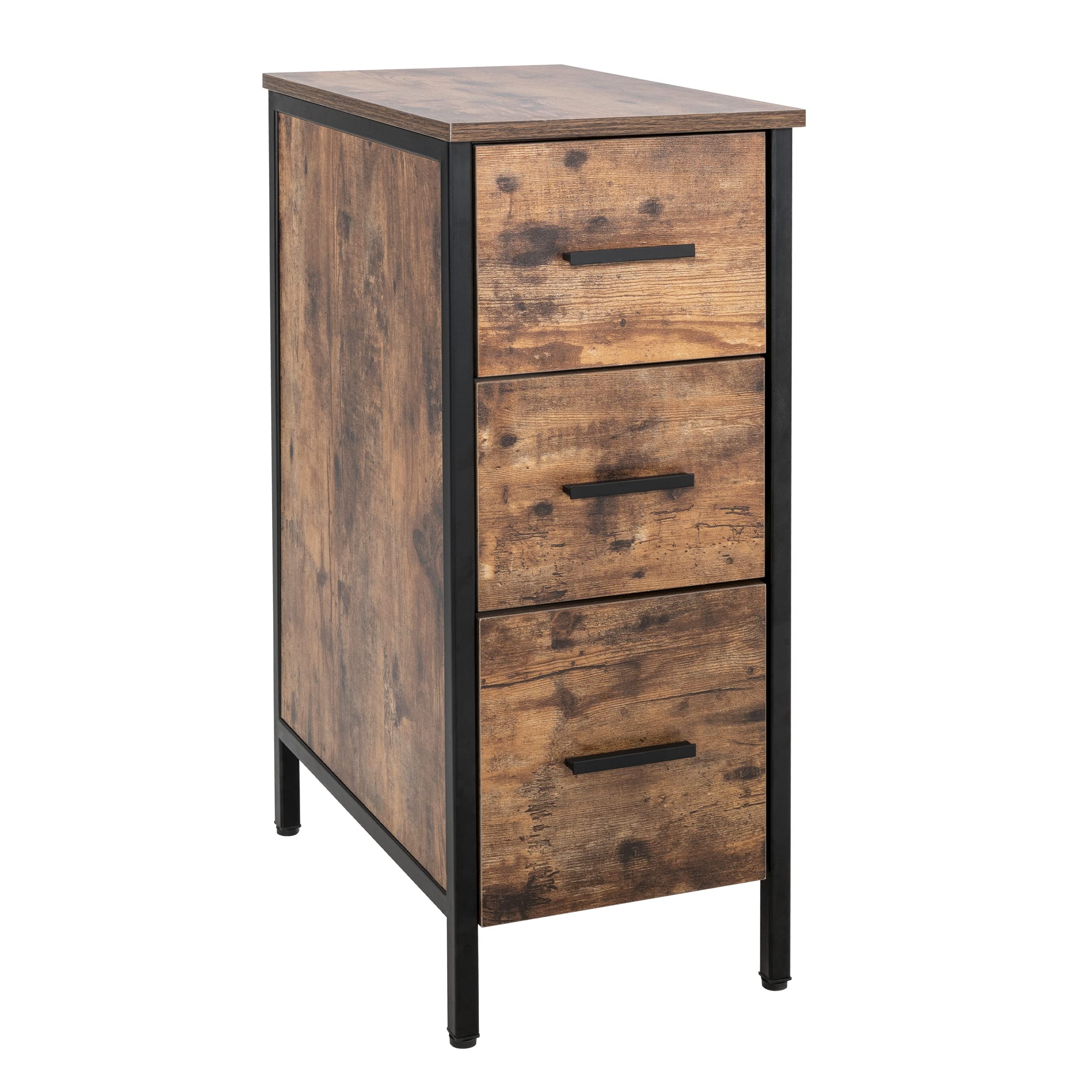 eclife 12" Bathroom Vanity Side Cabinet Floor Freestanding Cabinet W/3 Drawers & Metal Frame, Space Saver Storage Organizer for Bathroom (Brown)