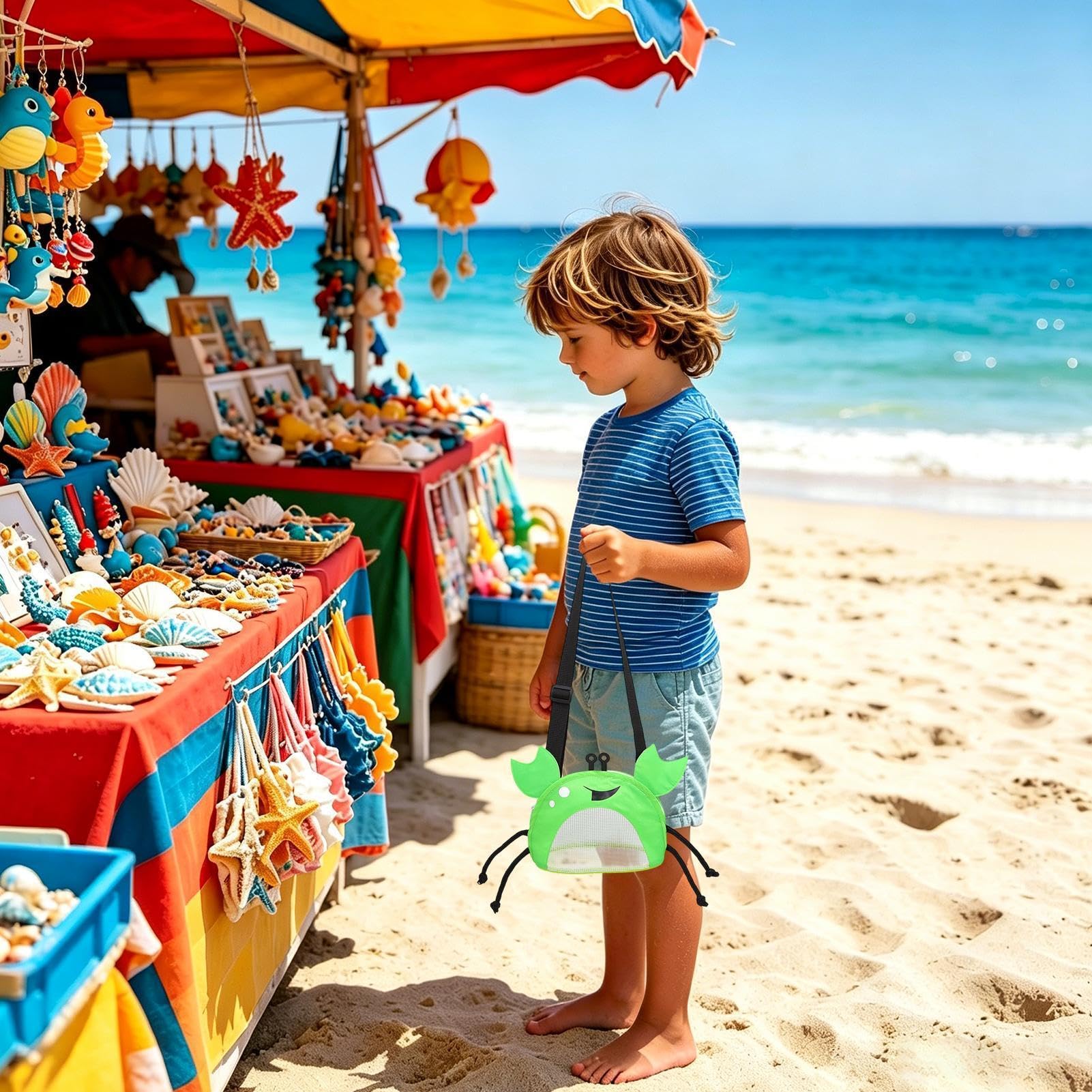 Borsa A Rete Porta Giocattoli Da Spiaggia A Forma Di Granchio Per Raccolta | Borsa da Spiaggia in Rete con Cinghie Regolabili Per Campeggio Picnic Viaggi Vacanze Lago Piscina