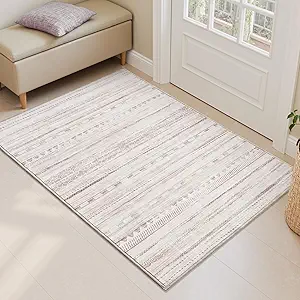 Small Area Rug-2x3 Entryway Rug Non Slip Washable Low Pile Indoor Door Mat Neutral Distressed Boho Moroccan Entrance Rugs Carpet for Bedroom Kitchen Powder Room Front Porch Bathroom, Pink