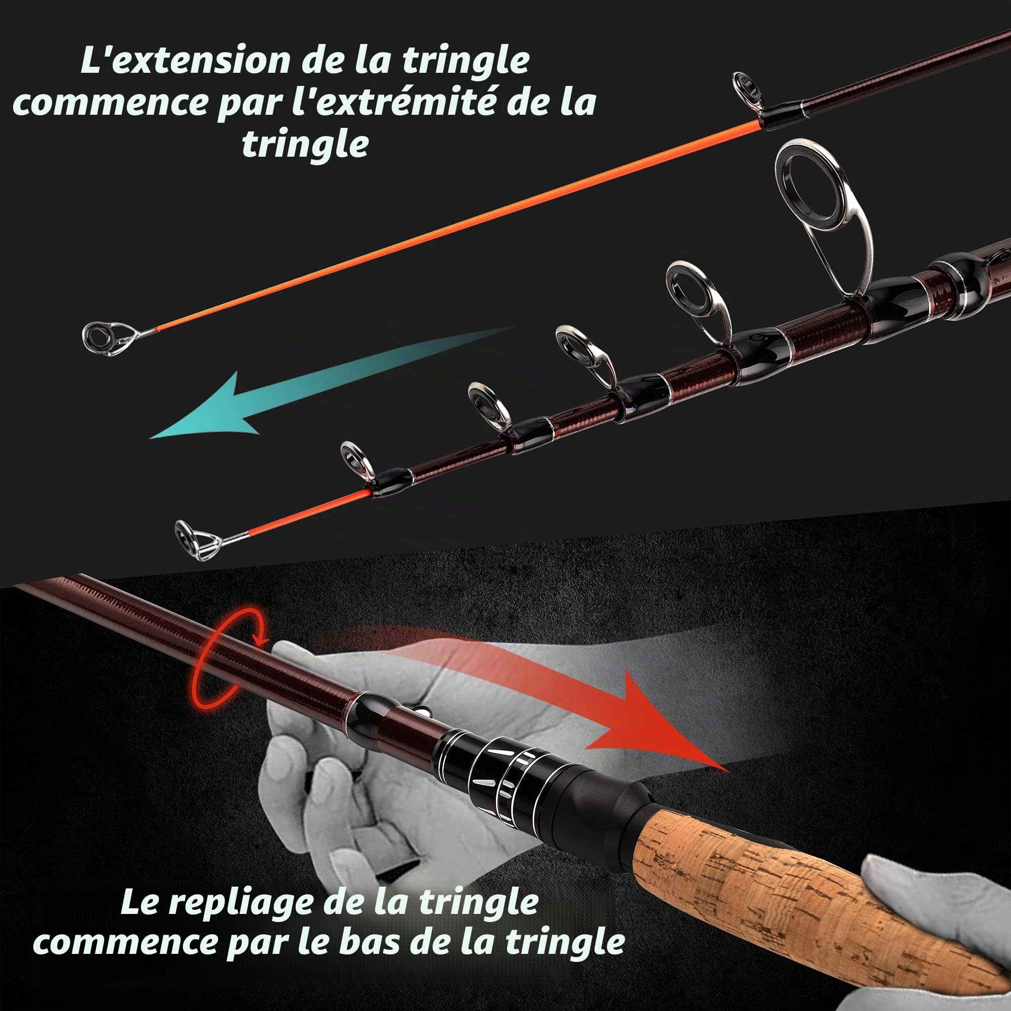 EOW XPEDITE Portable Telescopic Spinning Fishing Rods, 24T Carbon Blanks & Solid Carbon Tip, Cork Handle, Travel Rod, Light Weight and Short Collapsible Rods
