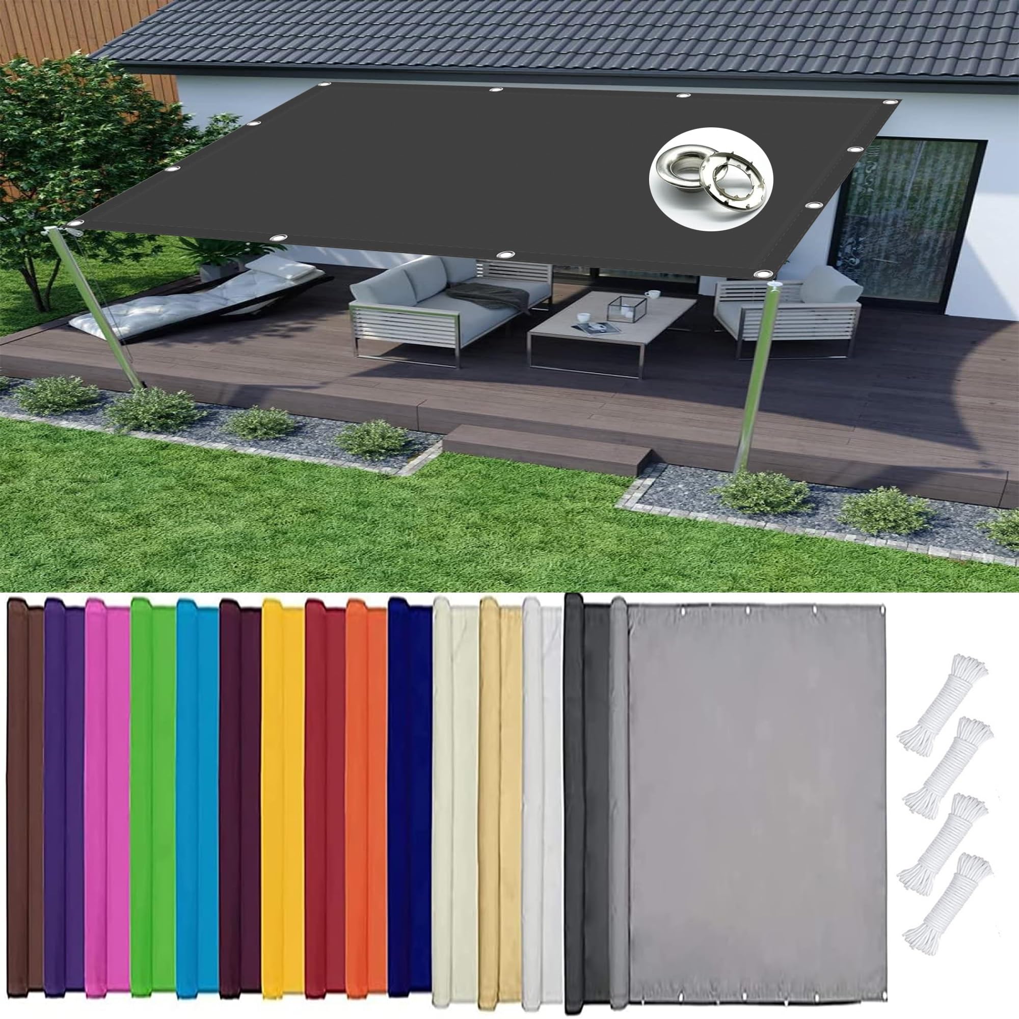 KLGFBDC Rectangular Shade Sail 1.6 x 3.5m Weatherproof Outdoor Canopy for Balcony & Patio Colors with Rope Dark Grey