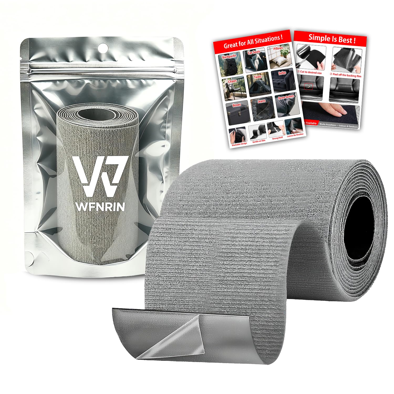 WFNRIN 布補修テープ 3色 補修布 あて布 補修シート 洗濯可能 アイロン不要 (グレー、幅10cm×長さ1.6m)