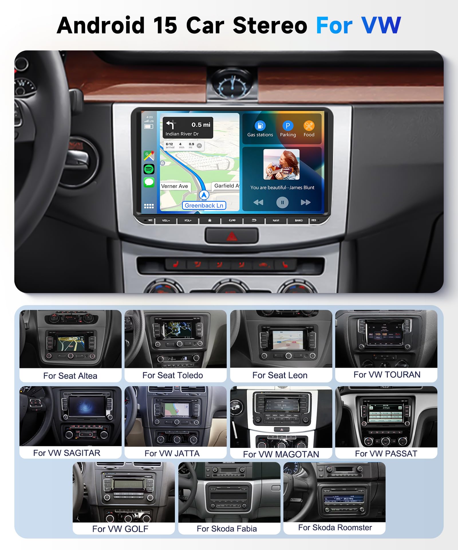 Qualcomm Snapdragon radio samochodowe Carplay do VW Golf 5 Polo Skoda, 9-calowy ekran dotykowy Android radio samochodowe z systemem Android Auto/Bluetooth 5.1/RDS/FM/DSP/SWC/GPS/WiFi + kamera cofania