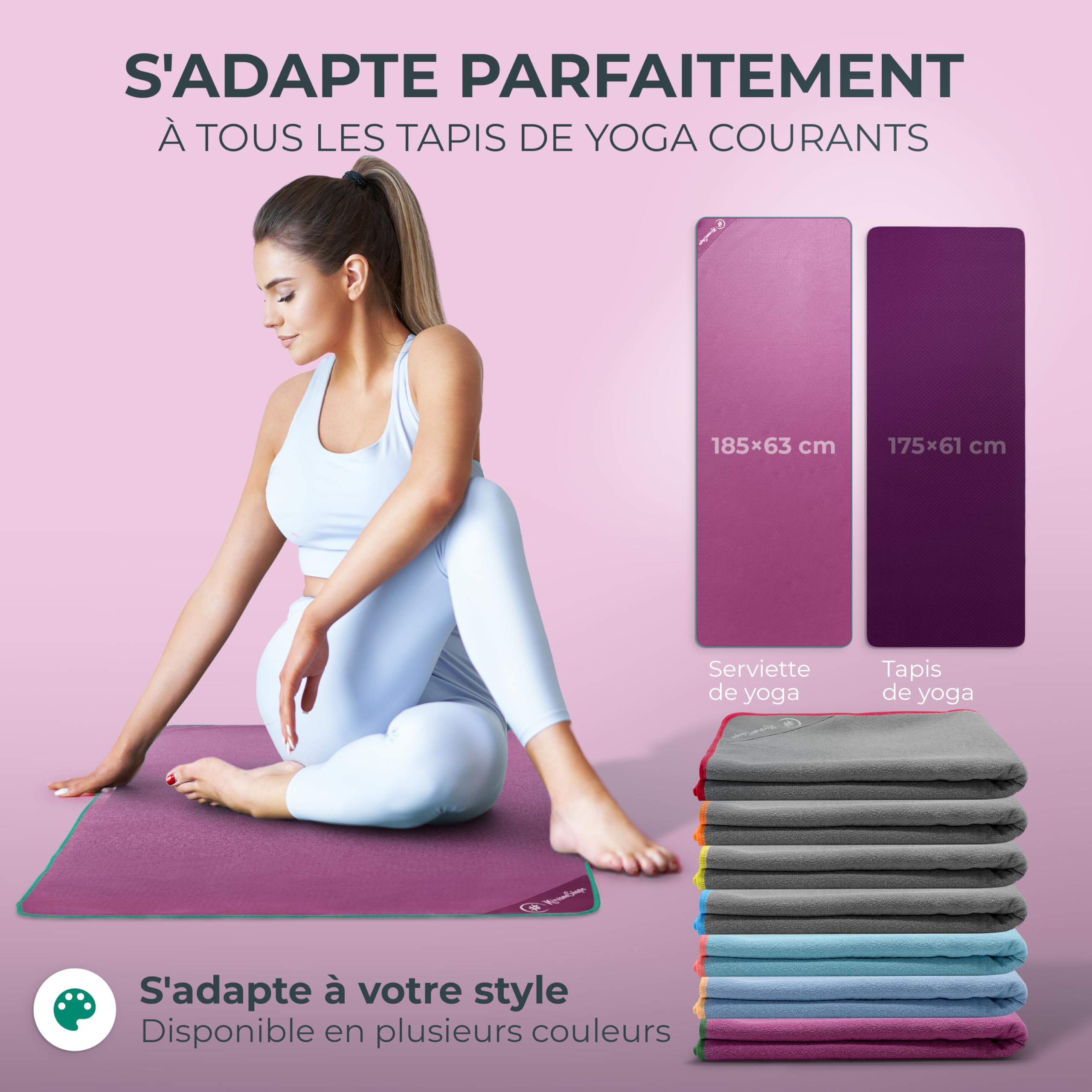 NirvanaShape Serviette de Yoga antidérapante | Serviette de Hot Yoga à Picots antidérapants | Serviette de Yoga hygiénique-À Poser sur Le Tapis de Yoga [ 185 x 63 cm ]