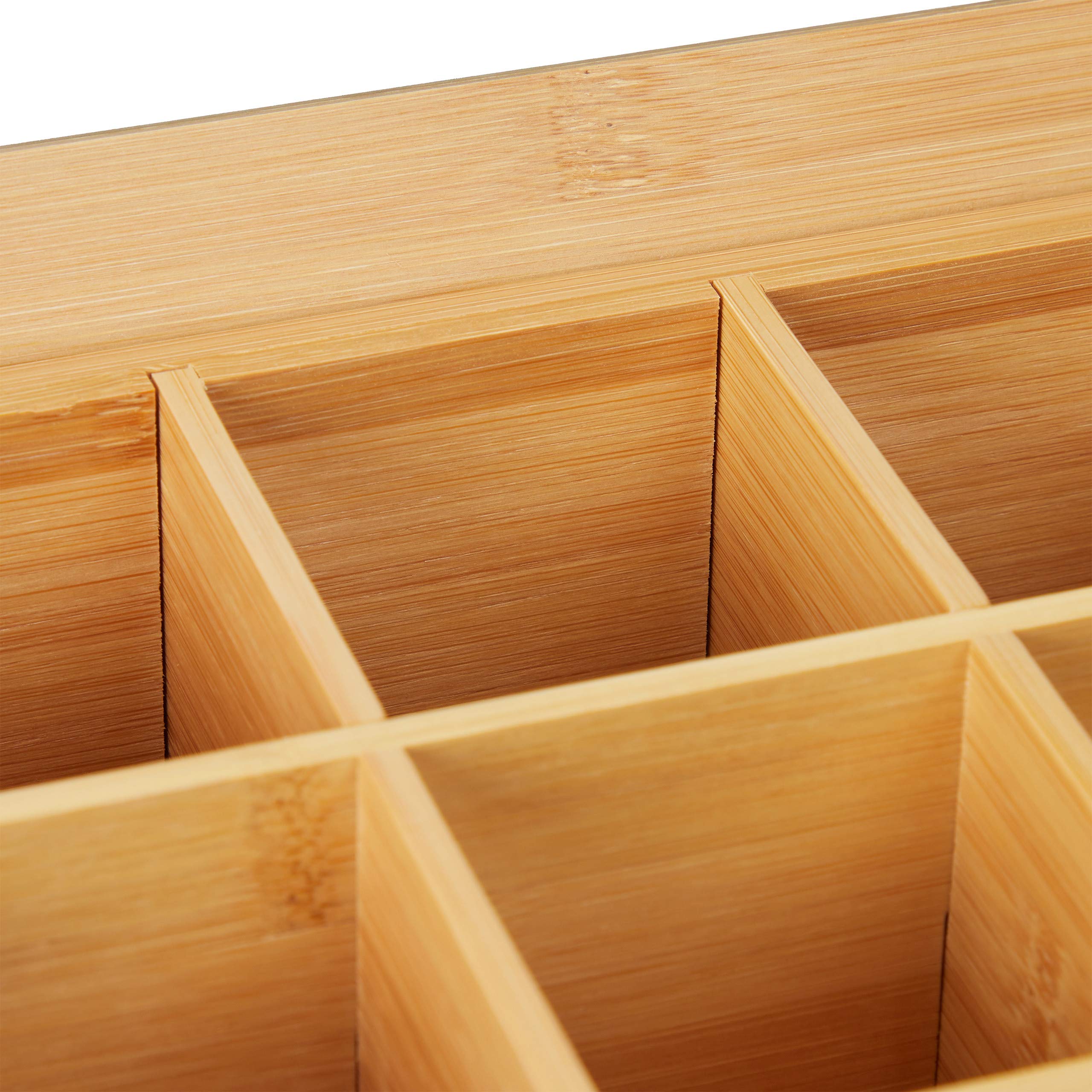 Relaxdays Caja Té, Bambú, 12 Compartimentos, Cajita Infusiones con Ventana, Organizador Bolsas Té 9x41x16 cm, Natural