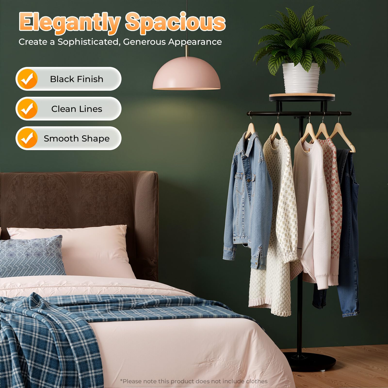 MINRS Kleiderständer, Kleiderstange 360° Rund Drehbar Garderobenständer 60 x 60 x140cm einfach zu montieren für Schlafzimmer, Wohnzimmer, Eingangsbereich, Schwarz