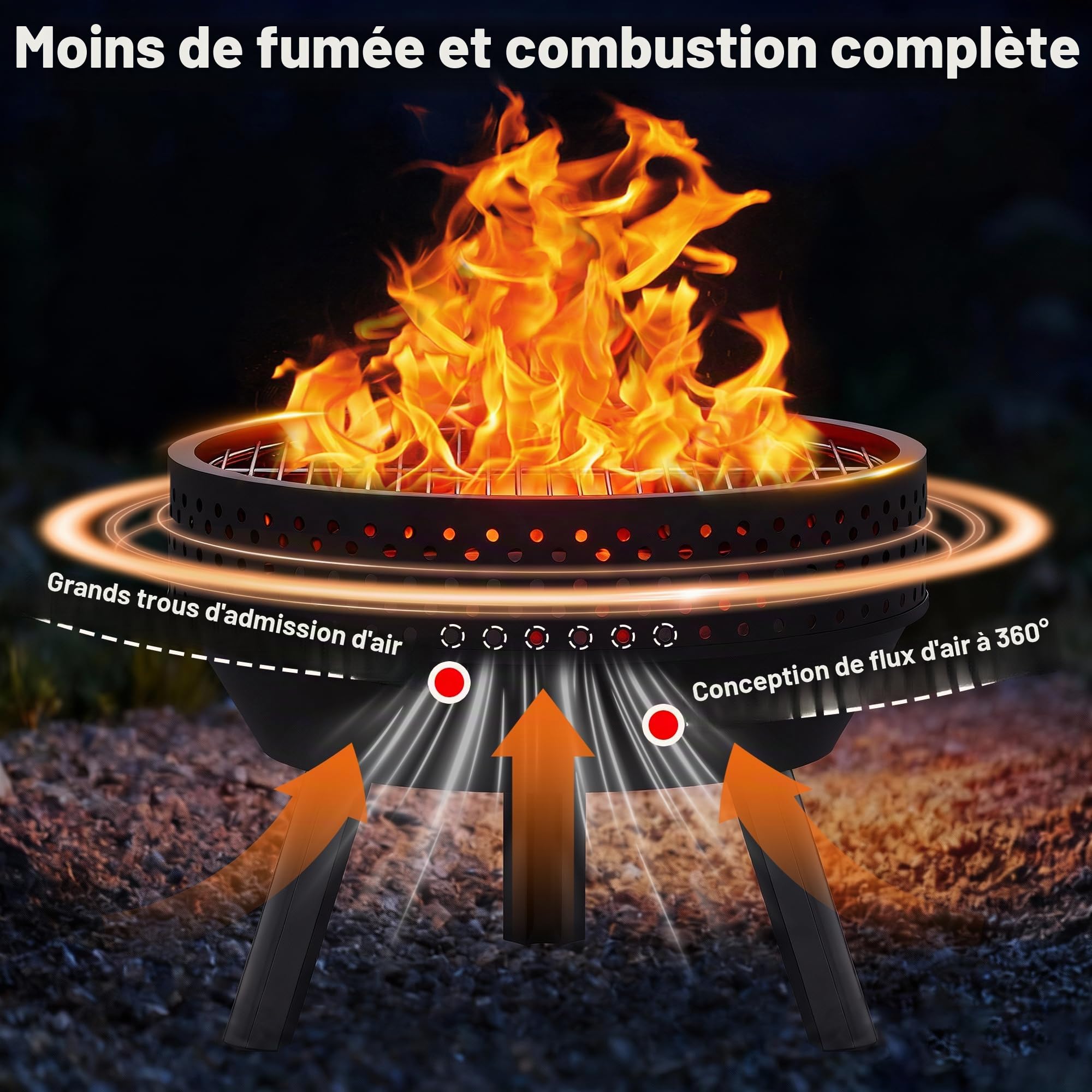 Brasero Extérieur 54.6 cm avec Grille de BBQ, Foyer Multifonctionnel Portable à Bois avec Sac Etanche et Tisonnier, pour Extérieur, Feu de Camp et Camping, Incinerateur de Jardin