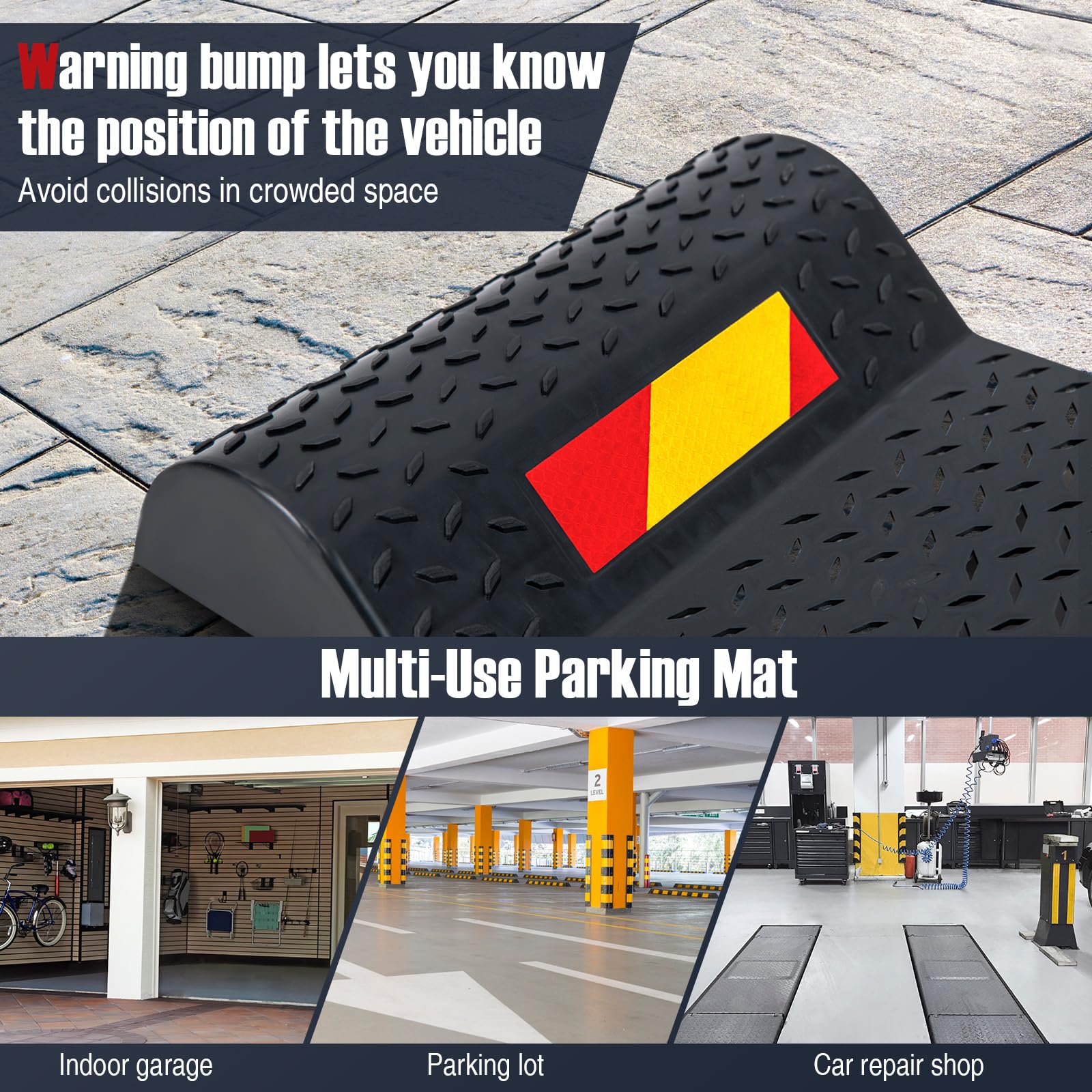 FANTASK 2er Set Parkmatten, Einparkhilfe Hinten aus Gummi mit Bremsschwelle selbstklebend, Parkmarkierung, Autostopper Anfahrschutz für Garagen Parkplätze, Schwarz