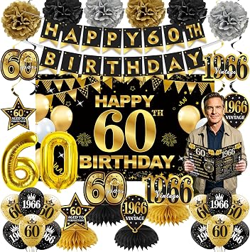 60th Birthday Decoration Vintage 1966 Card Banner Balloon Kit for Men Women