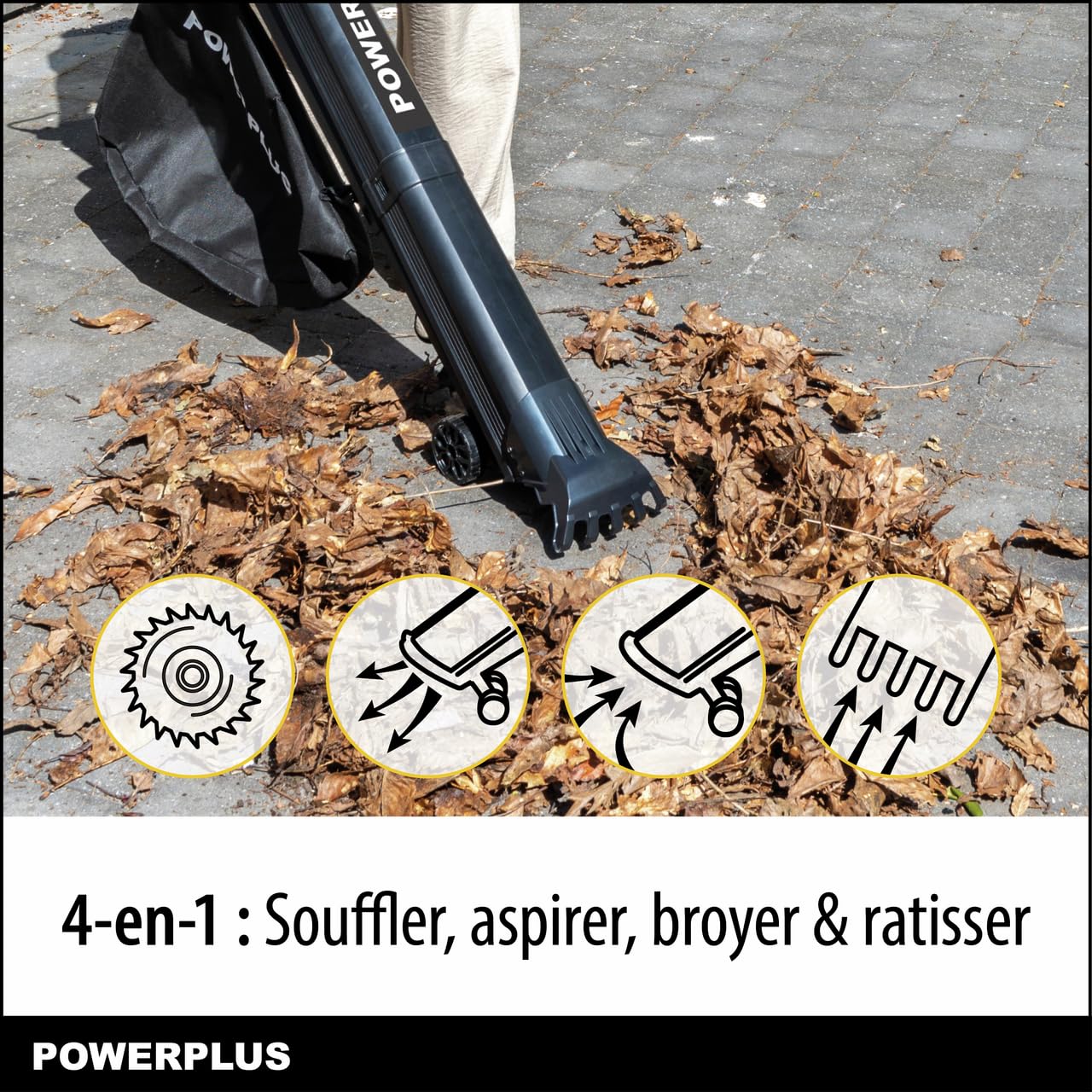 Powerplus Soplador de Hojas Eléctrico POWXG4039 - Soplador Aspirador de Hojas Electrico de 3300 W - Herramientas de Jardin