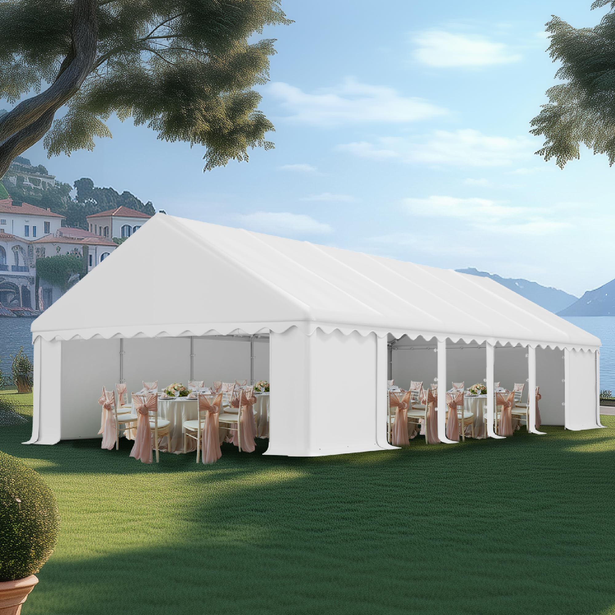 PHI VILLA Party Tent 20x40ft, Large Commercial Heavy Duty Event Canopy | Outdoor Wedding Shelter with 12 Removable Sidewalls Waterproof UV Resistant Backyard Tents for Patio,Garden