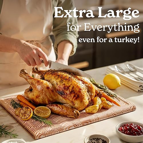 Miniatura 2 de Smirly Tabla de cortar de alerce no tóxica para cocina [1.2 pulgadas de grosor] [17 pulgadas extra grande] Tabla de cortar con ranura profunda para