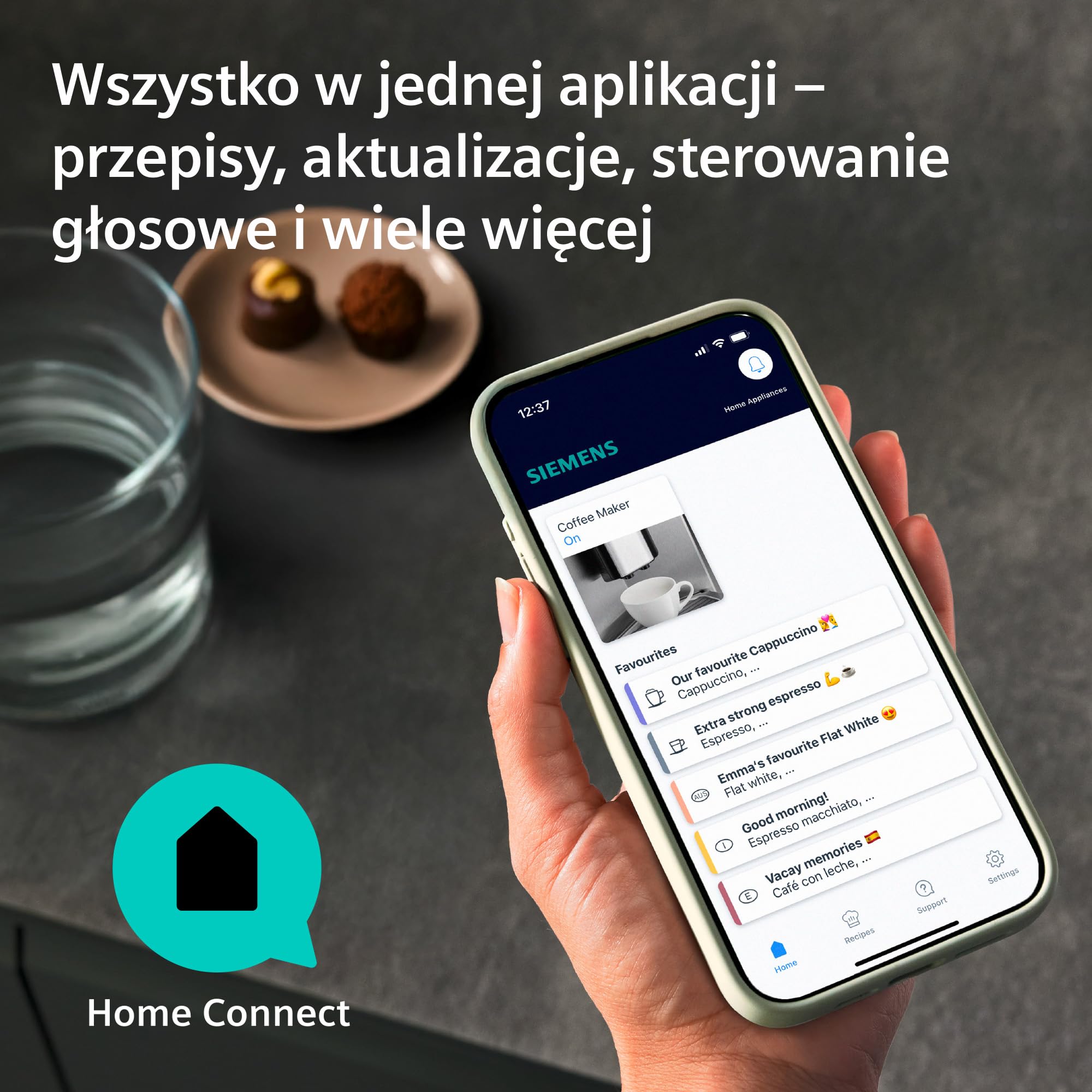 Siemens, automatyczny ekspres do kawy, EQ700 iAroma, wyświetlacz dotykowy, zintegrowany pojemnik na mleko, podgrzewacz filiżanek, Cold Brew i Slow Brew, stal nierdzewna/czarny, TQ727E03
