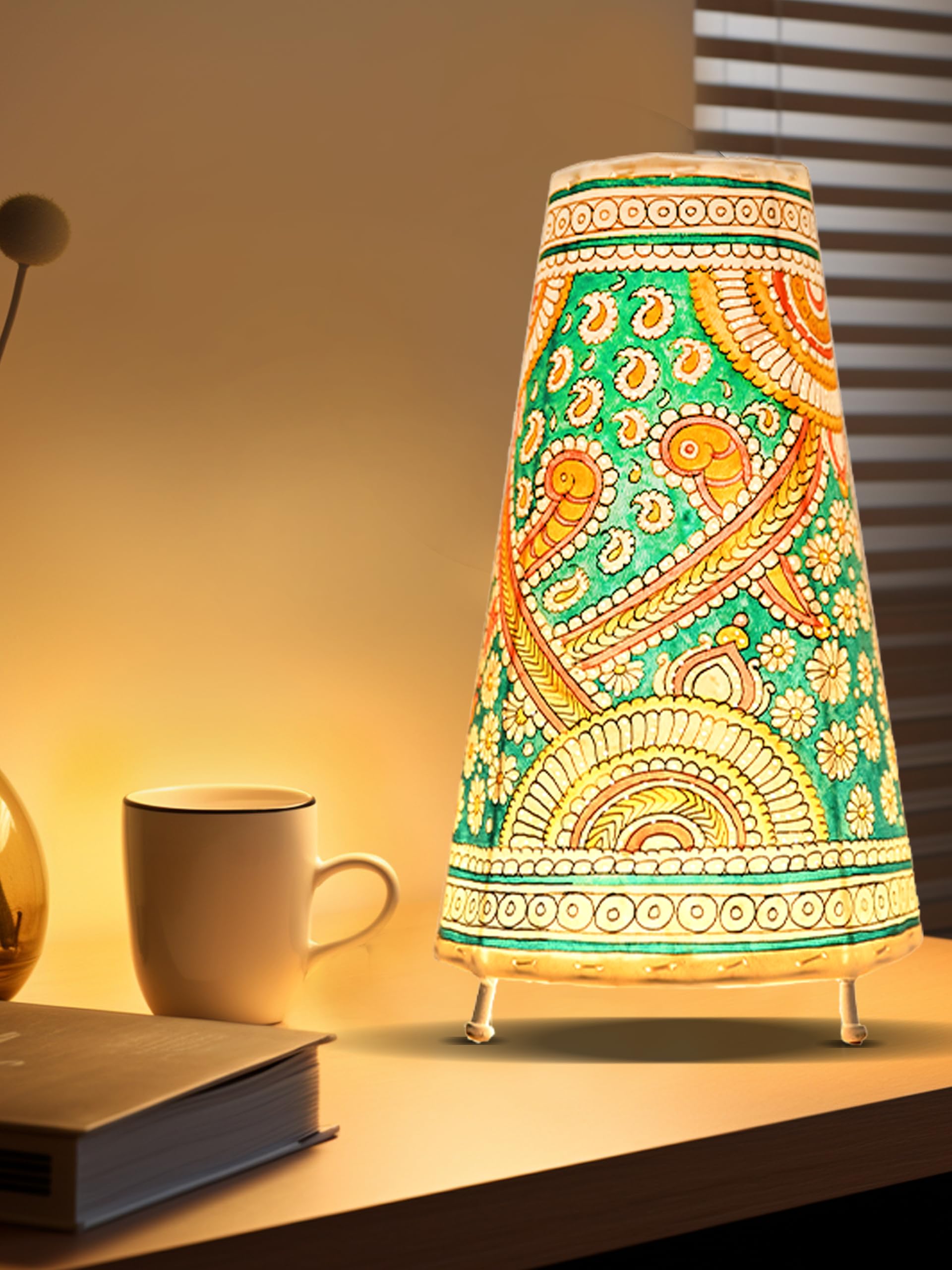 SHILP KATHA Handicraft Leather Table Lamp for Home Decoration | Handmade Side Table Lamp Shade for Bedroom Decor | Decorative Festival Gift for Living Room, Desk, Spiritual Décor | Jewel and Décor