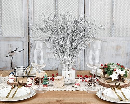 Miniatura 7 de DearHouse Paquete de 22 tallos de bayas con purpurina de Navidad, 16.5 púas artificiales de Navidad para festivales, manualidades y decoración del