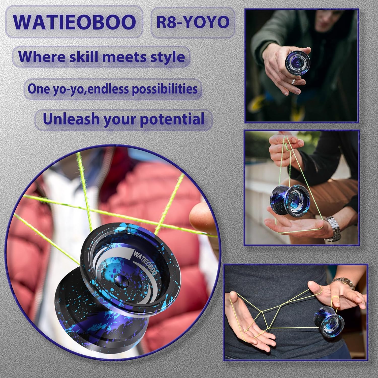 WATIEOBOO R8 Upgraded Version, Professional yoyo, Metal Dual-Mode Yo yo (Responsive and Non-Responsive), Finger Spin yoyo, Suitable for Beginners to Advanced Competitive Players
