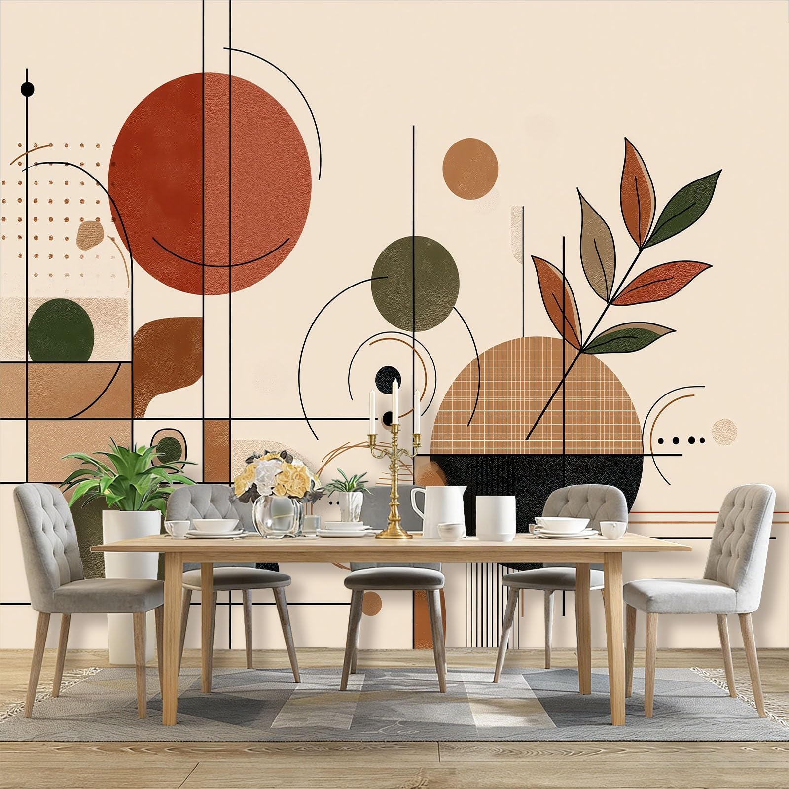 Nowoczesna tapeta panoramiczna liście linie geometria terakoty, gigantyczny plakat ścienny, niestandardowy 3D, do salonu pokój dziecięcy dekoracja ścienna restauracja 300 x 210 cm