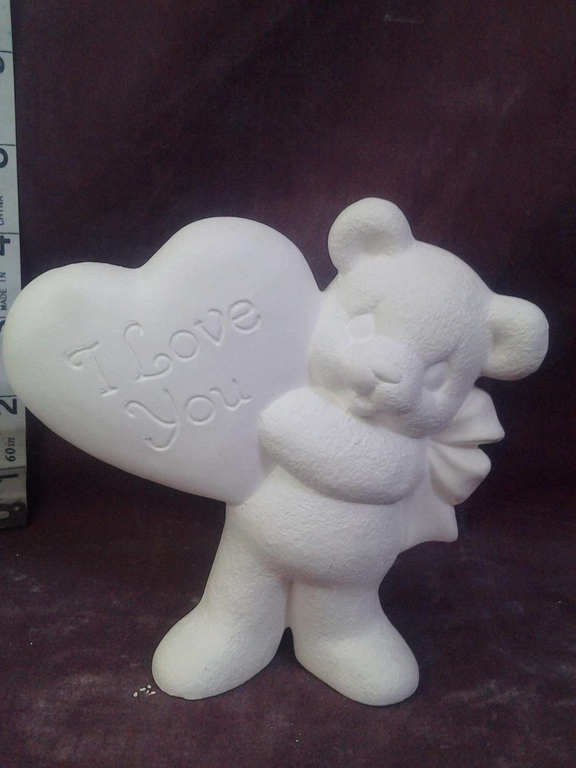 I Love You Bear with Heart 7 3/4 Ceramic Bisque, Ready to Paint Free Shipping