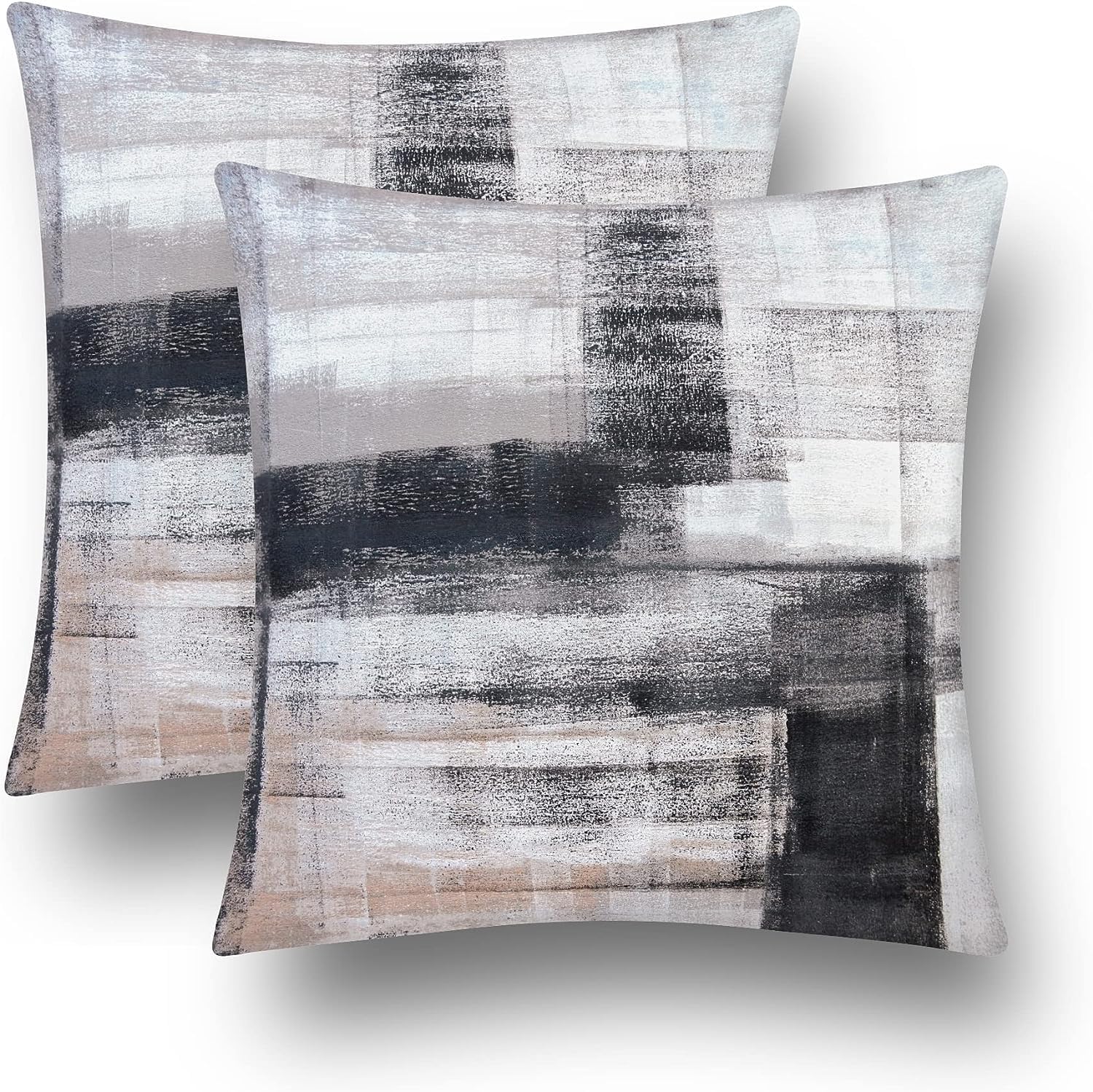 QUALKNOY Set of 2 Velvet Cushion Covers 18"x18" Black Modern Art Abstract Throw Pillow Case 45 x 45 cm for Living Room Sofa Bed Outdoor Garden Home Decor Pillowcases