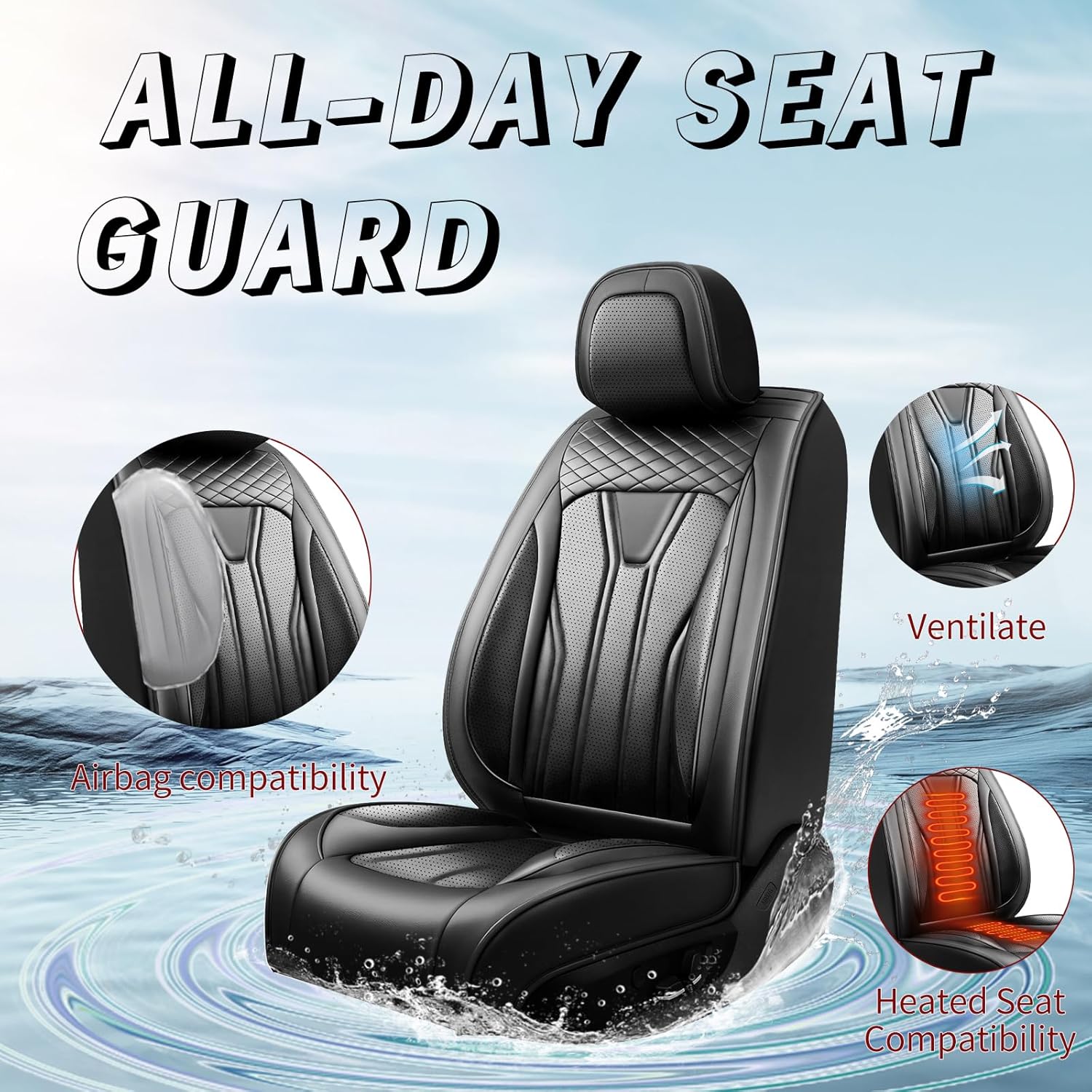 Fit RAV4 Car Seat Covers Compatible with Toyota RAV4 2013-2025 2026, Premium Leather Breathable, Wear Resistant, Airbag Compatible, All-Weather Protection & Full Coverage, Full Set All Black