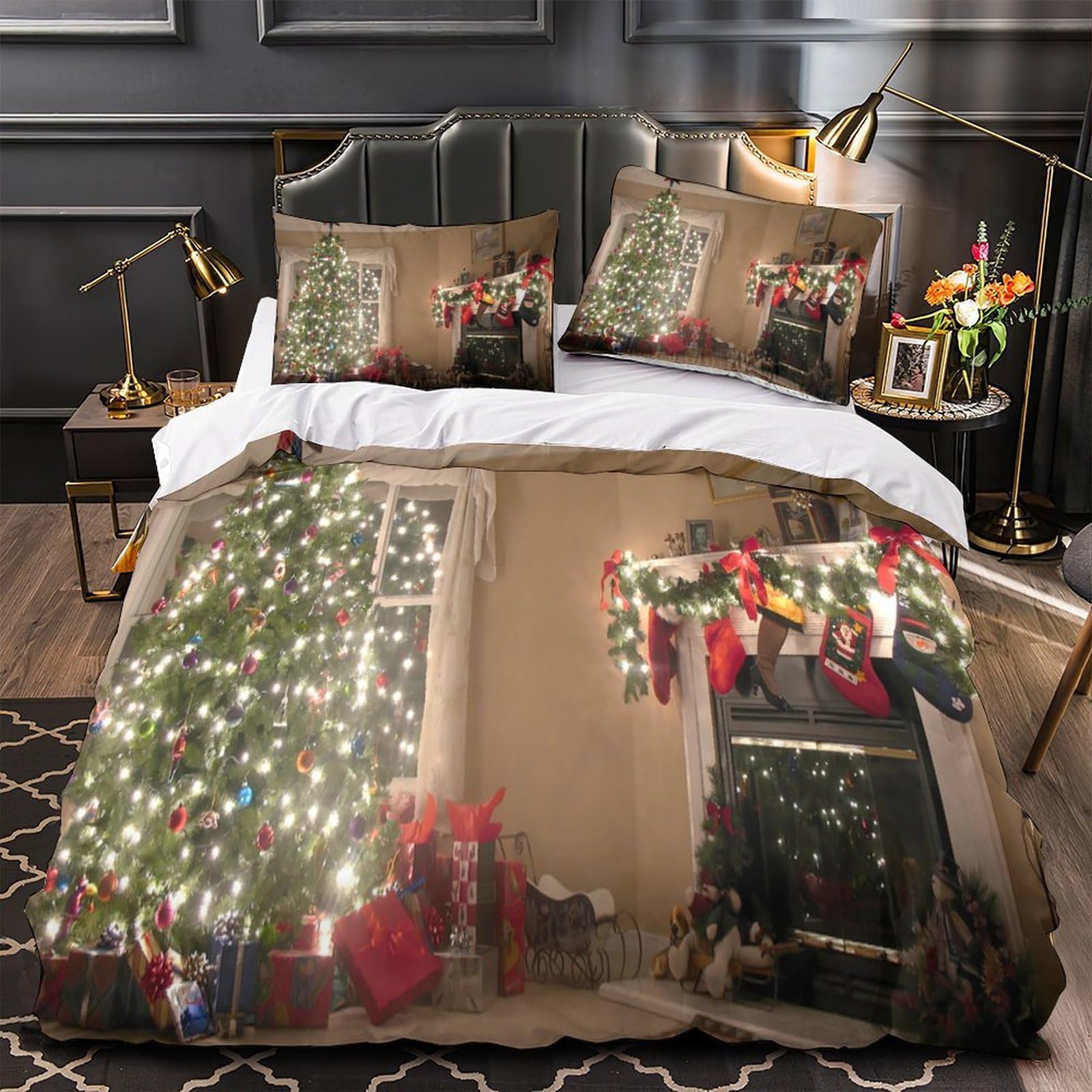 Arbre de Noël parure de lit 3D 260x220 cm avec housse de couette en microfibre et fermeture éclair