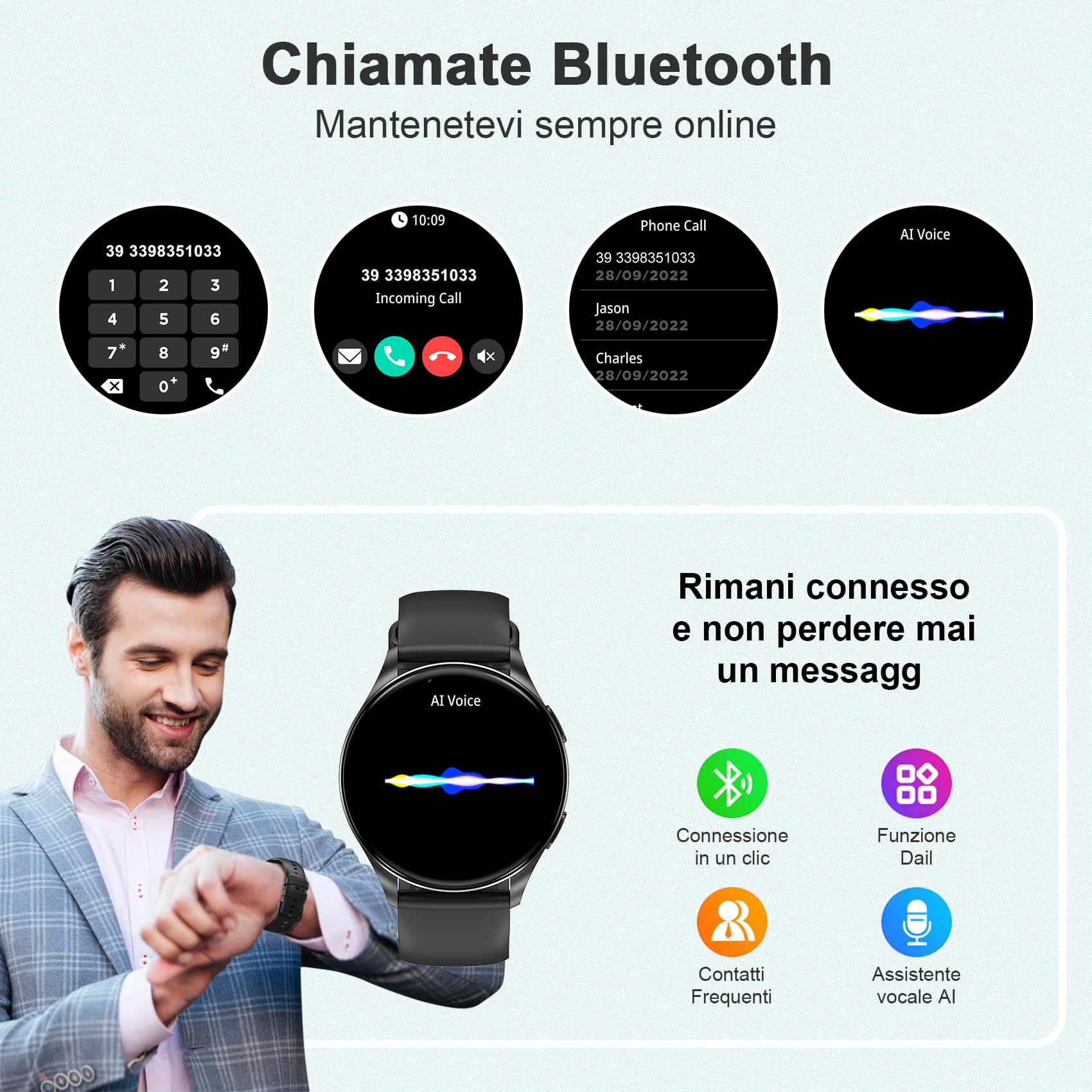 Baolubao Orologio smartwatch Uomo Donna (Rispondere/Fare Chiamate) ，1.43” Schermo HD AMOLED, 24H Sonno Cardiofrequenzimetro, IP68 Impermeabilecon 130+ Modalità Sportive smart watch per Android IOS