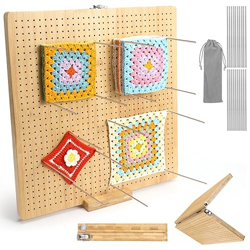 17"x17" Foldable Crochet Blocking Board - Upgrade Large Blocking Board with 40 Pcs Stainless Steel Pegs, Knitting Projects Gifts for Mom, Grandmothers