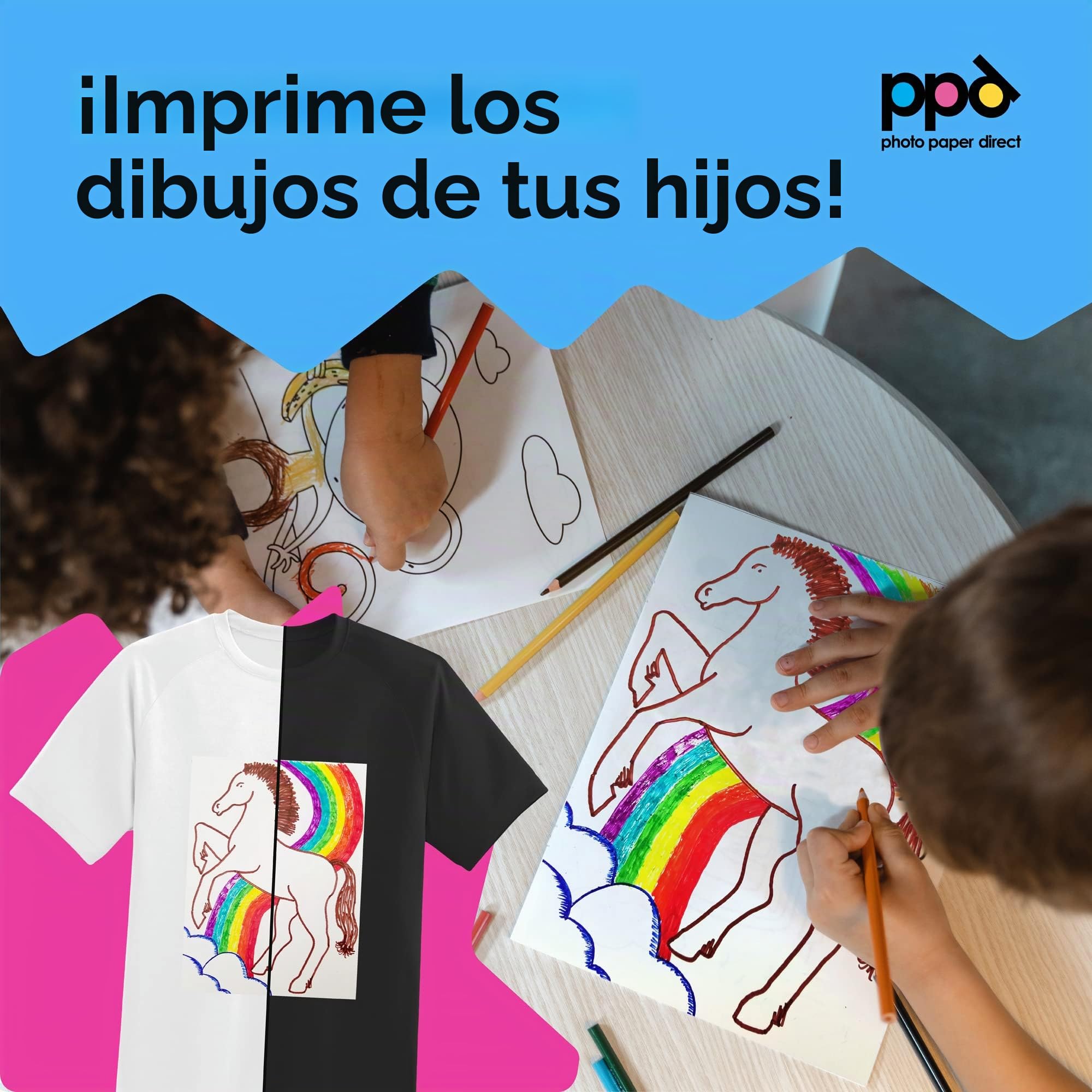 PPD Inkjet - A4 x 40 Hojas de Papel de Transferencia Térmica Premium para Camisetas y Tejidos Mixtos - 20 hh. Telas Claras y 20 hh. Telas Oscuras - Para Impresión de Inyección de Tinta - PPD-5-40