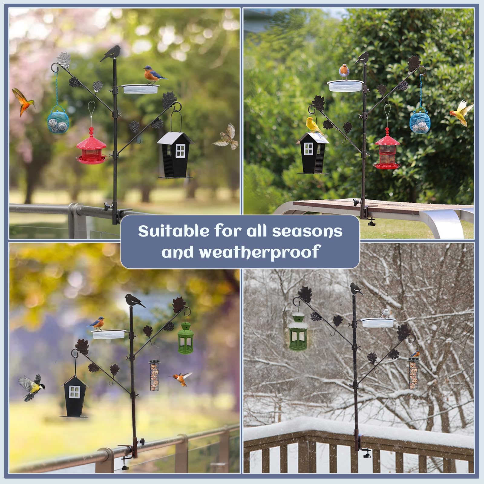 ERYTLLY 42 Zoll Deck Vogelfutterstation Kit, Wildvögel Vogelfutterstation für draußen hängende Pflanzen Halter Deck Pole Veranda Multi-Haken Vogelfutterstation mit Wasserschale für Balkon, Garten und