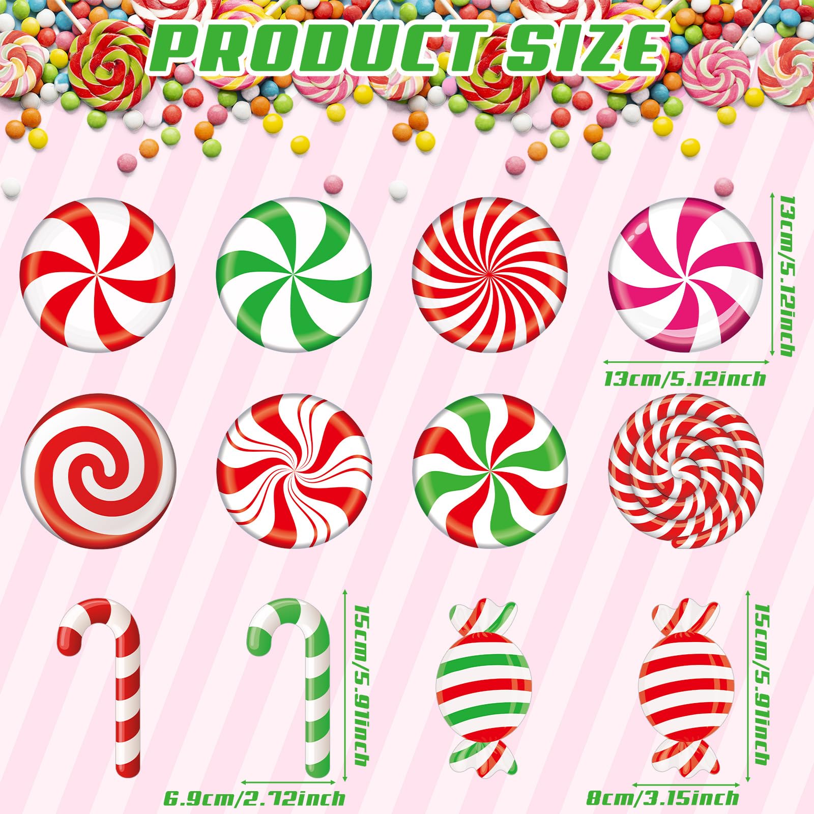 Seajan 200 piezas de recortes de Navidad Candyland para decoración de tablón de anuncios, recortes de menta para Navidad, fiesta temática de caramelos, cumpleaños, aula, hogar, ventana, suministros de