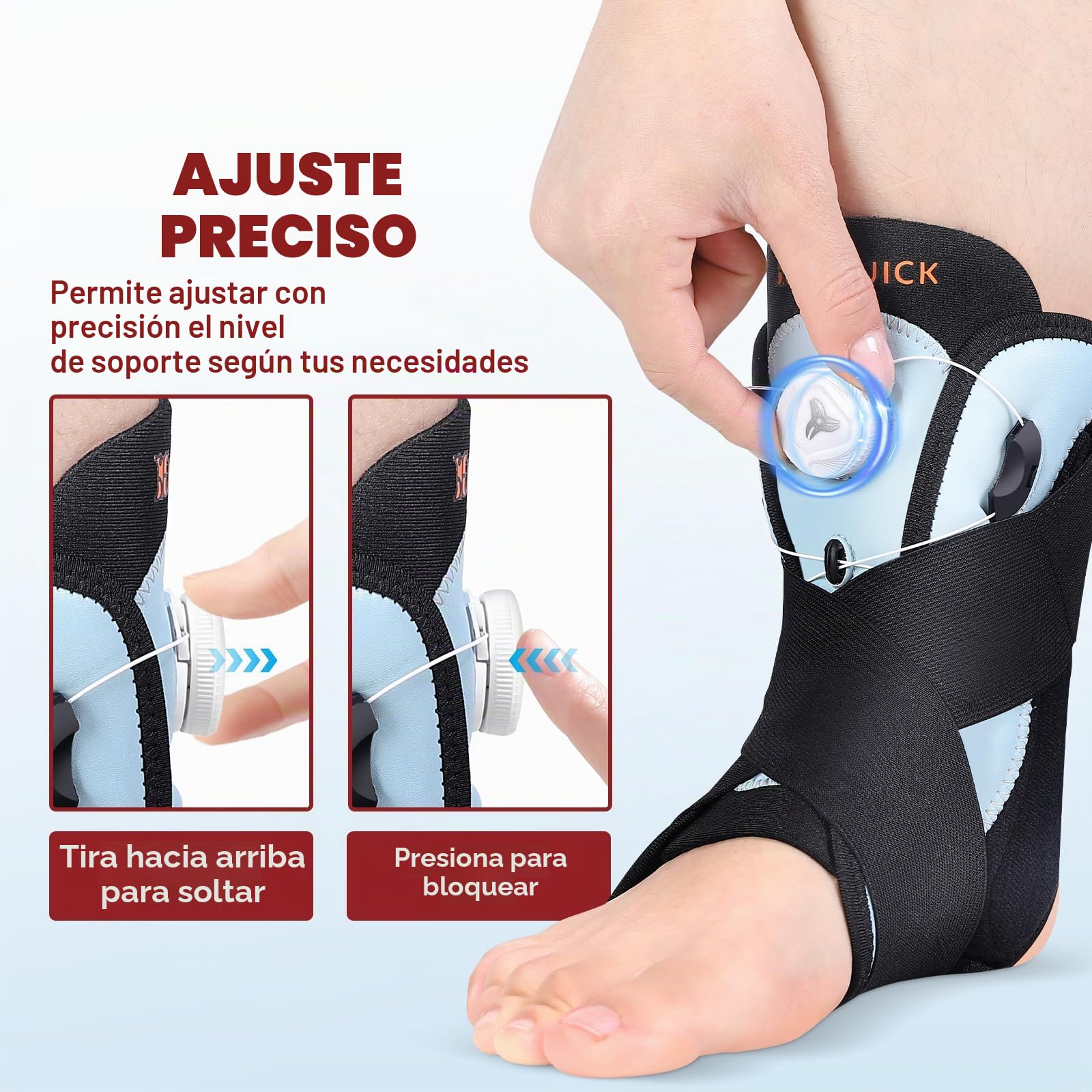 KTQUICK Tobillera ajustable con botón giratorio, vendaje de pie con estabilizador extraíble para fascitis plantar, artritis, LCA, dolor articular, espolón calcáneo, deporte, derecha e izquierda - S