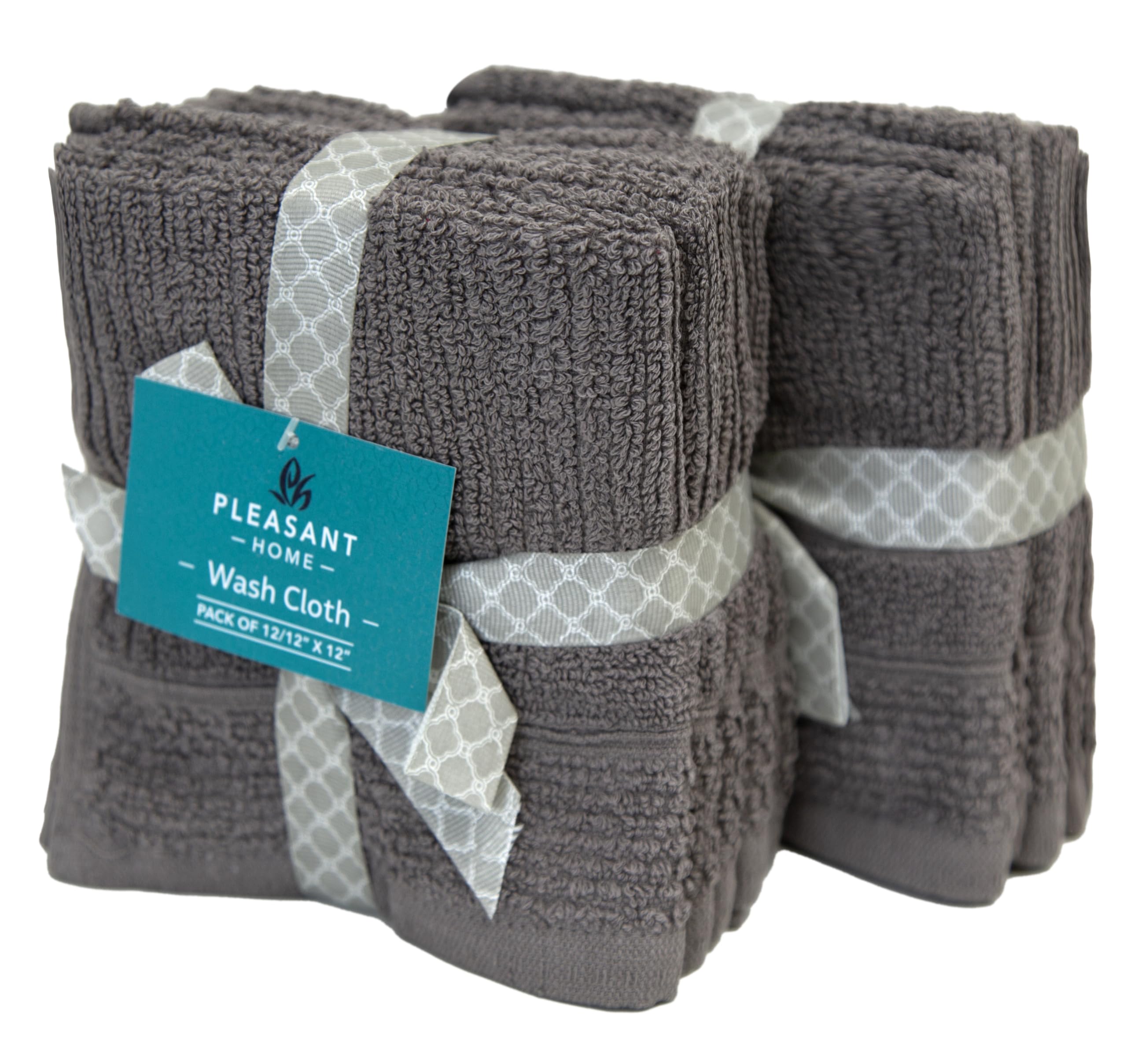 PH Pleasant Home Ribbed Wash Cloths Set - 12 Pack (12” x 12”) – 509 GSM - 100% Ring Spun Cotton Wash Cloth - Super Soft and Highly Absorbent Face Towels (Dark Grey)