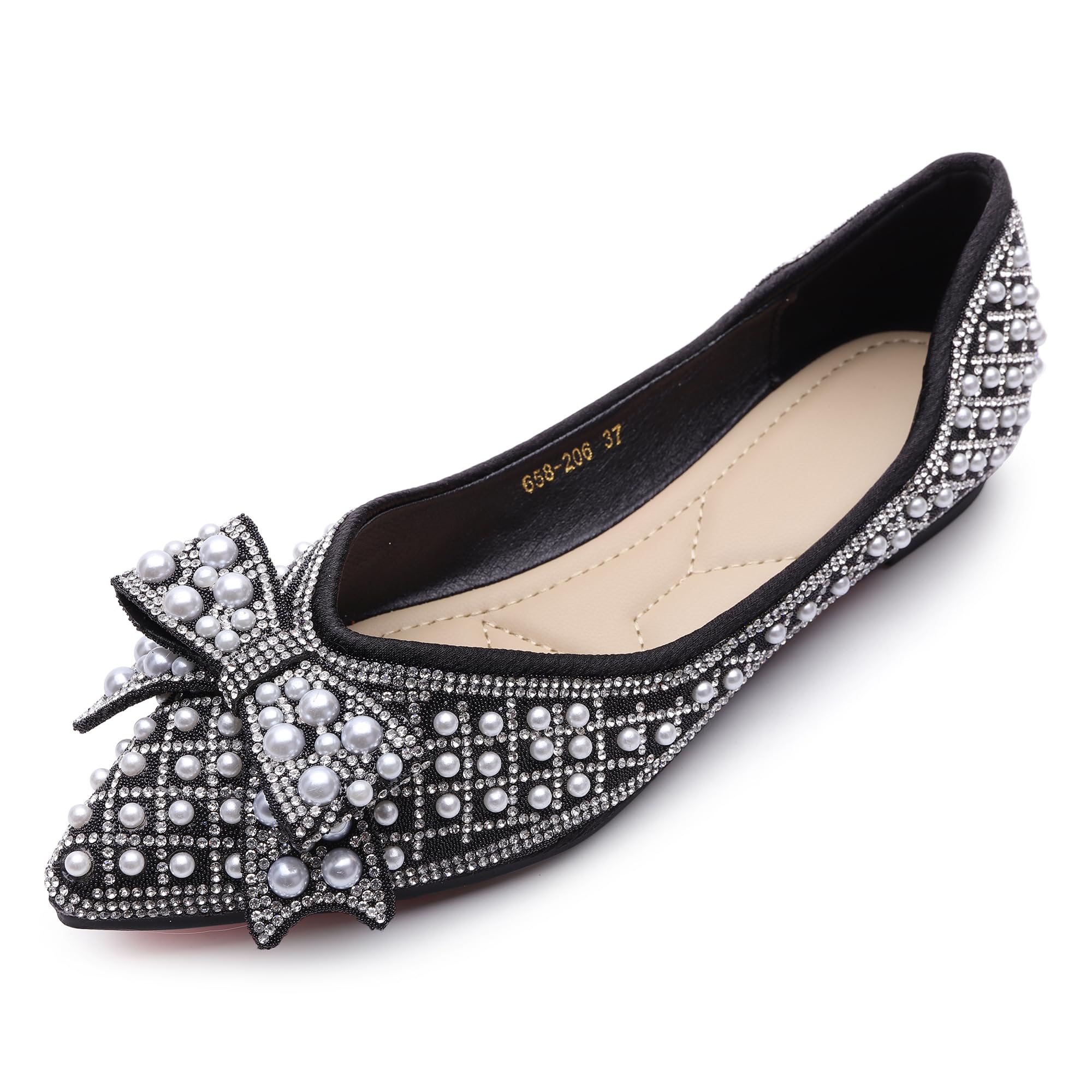 QXCGDYXT Women's Rhinestone Flats Pointed Toe Low Heel Wedding Shoes Comfortable Women Dress Shoes ﻿