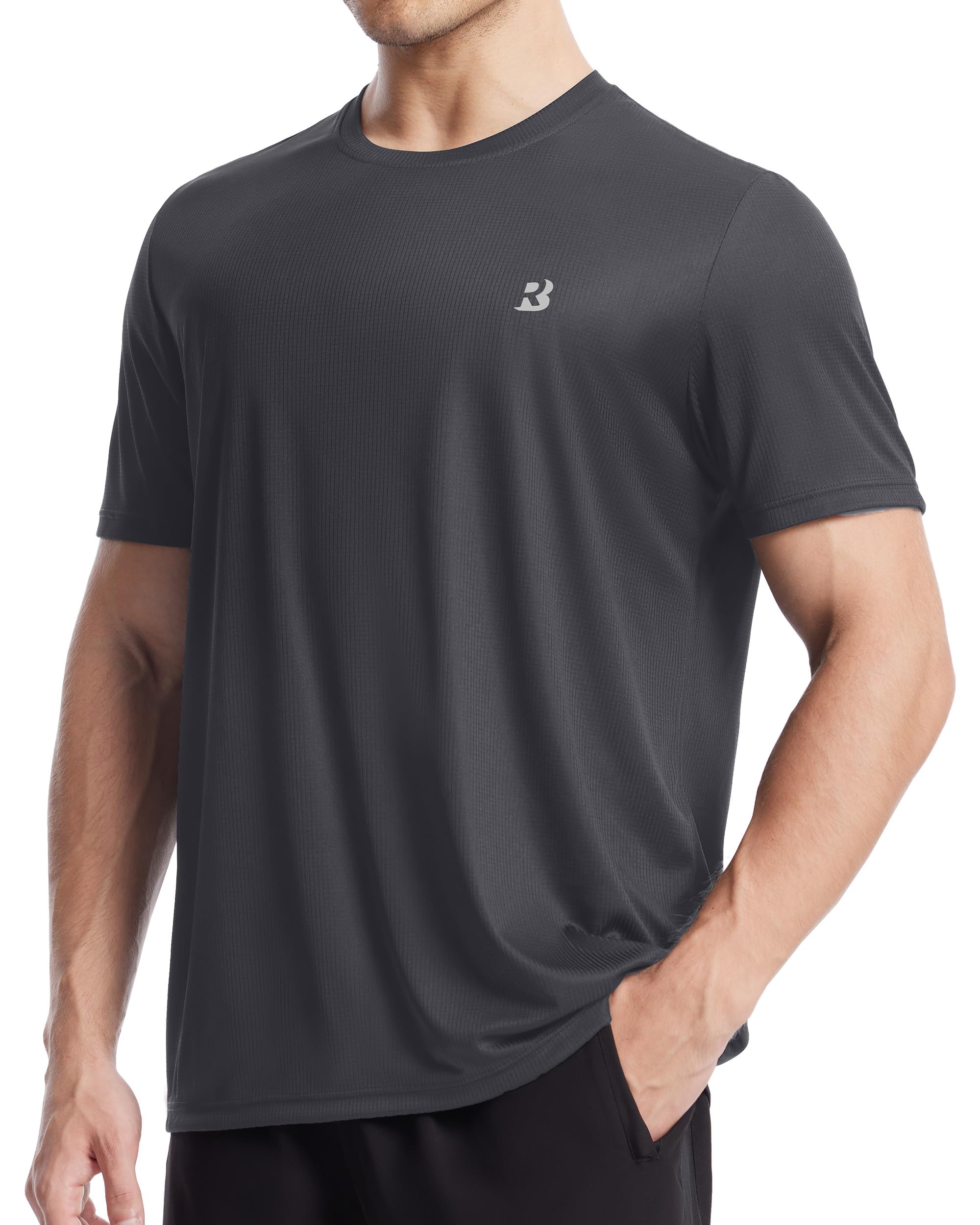 Roadbox Men's Workout Shirts Short Sleeve, Quick Dry Athletic Running T-Shirt, UPF 50+ UV Sun Protection Sports Gym Tee Tops