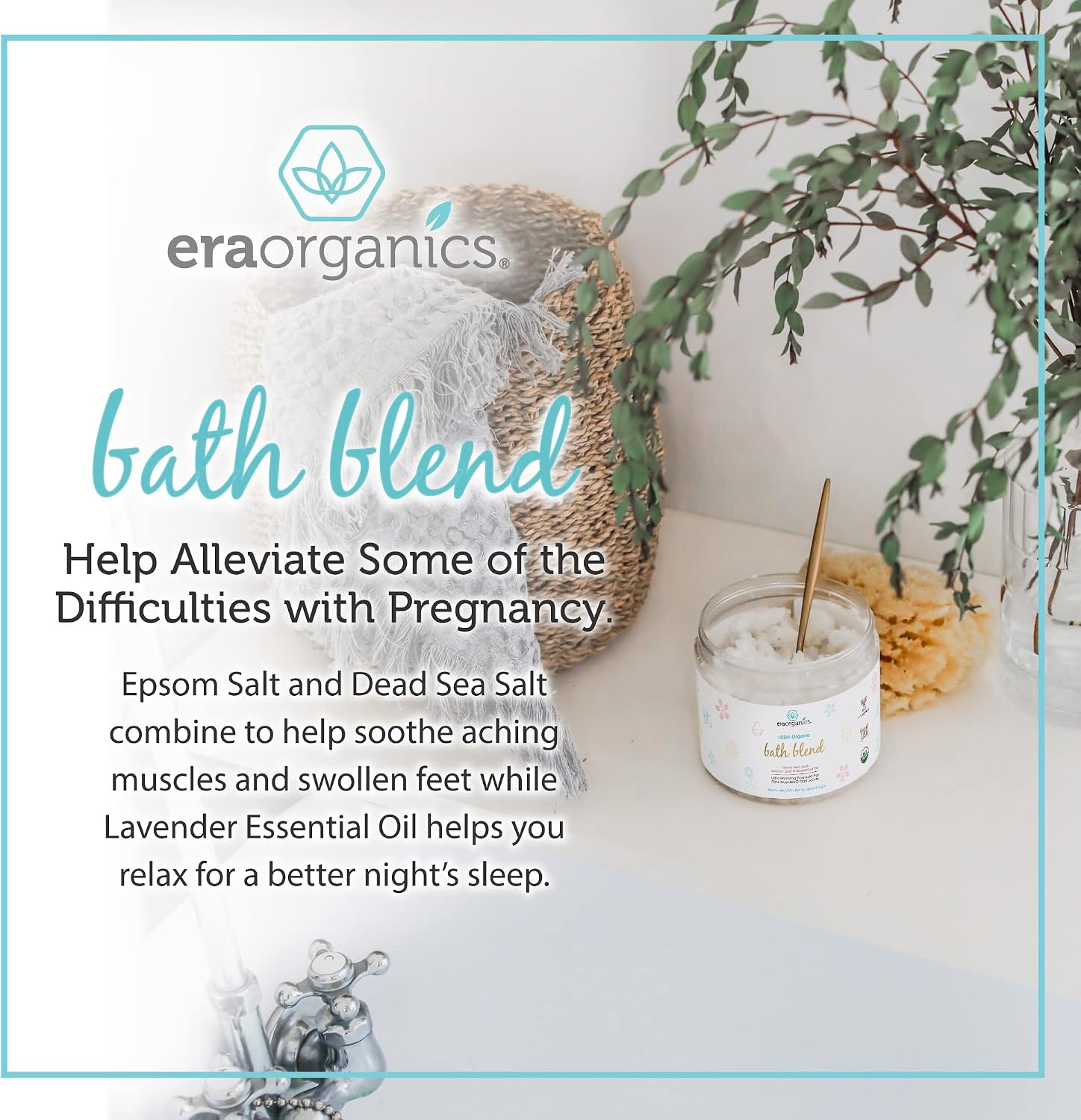Era Organics Epsom Salt Lavender Bath Salt Blend - Organic Bath Salts to Soothe Aches - Pregnancy Bath Soak and Bath Salts for Women Relaxing - Dead Sea Salt and Epsom Salts for Soaking