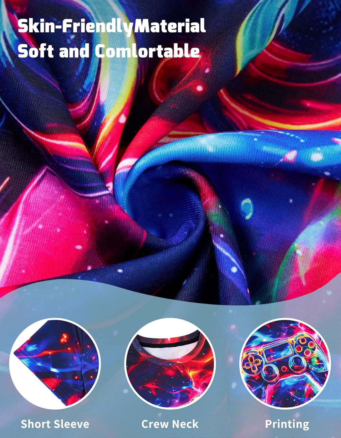 Boys Girls Neon Shirt Short Sleeve Cool 3D Graphic Print Neon Game Summer Tees Tops for 8-12 Years - Image 5