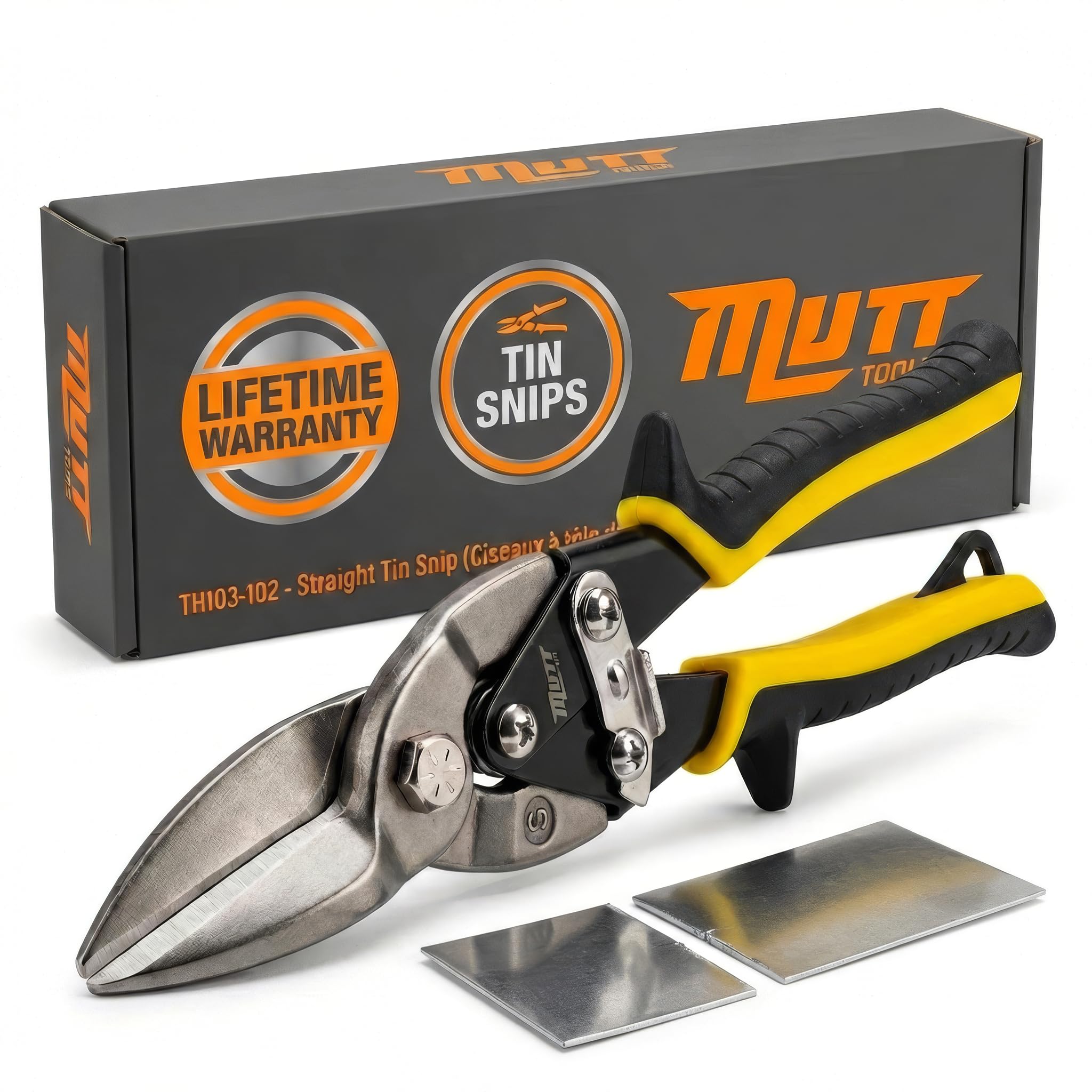 Mutt Tools 10" Heavy Duty Metal Cutting Shears - Professional Tin Snips for Sheet Metal, Stainless Steel & Aluminum - Straight Cut HVAC Scissors with Ergonomic Grip