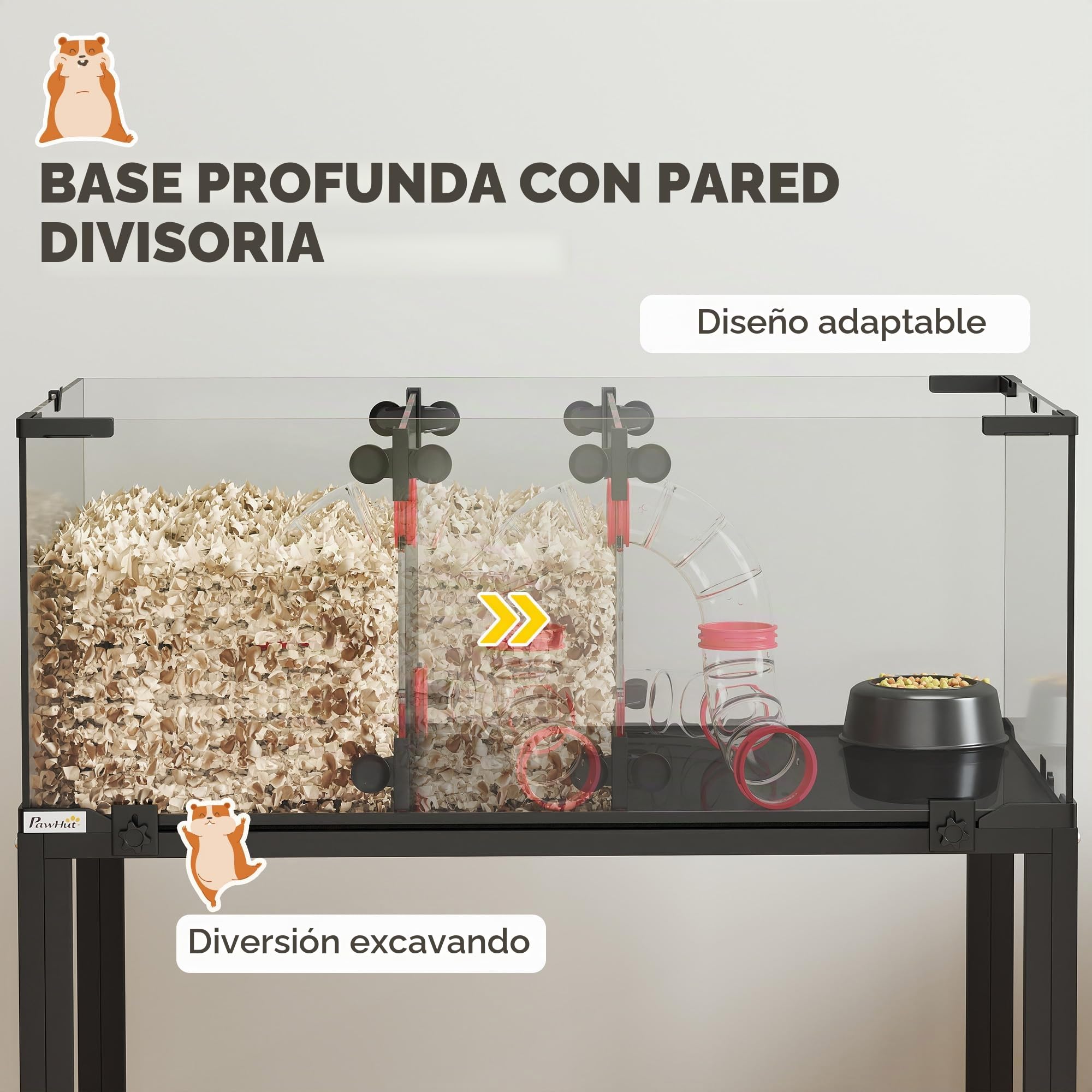 PawHut Jaula para hámster con ruedas de 3 niveles, jaula para roedores y animales pequeños con sistema de tubos, cabaña, rampas, comedero y accesorios, jaula para ratones, jaula para hámster enano, 77