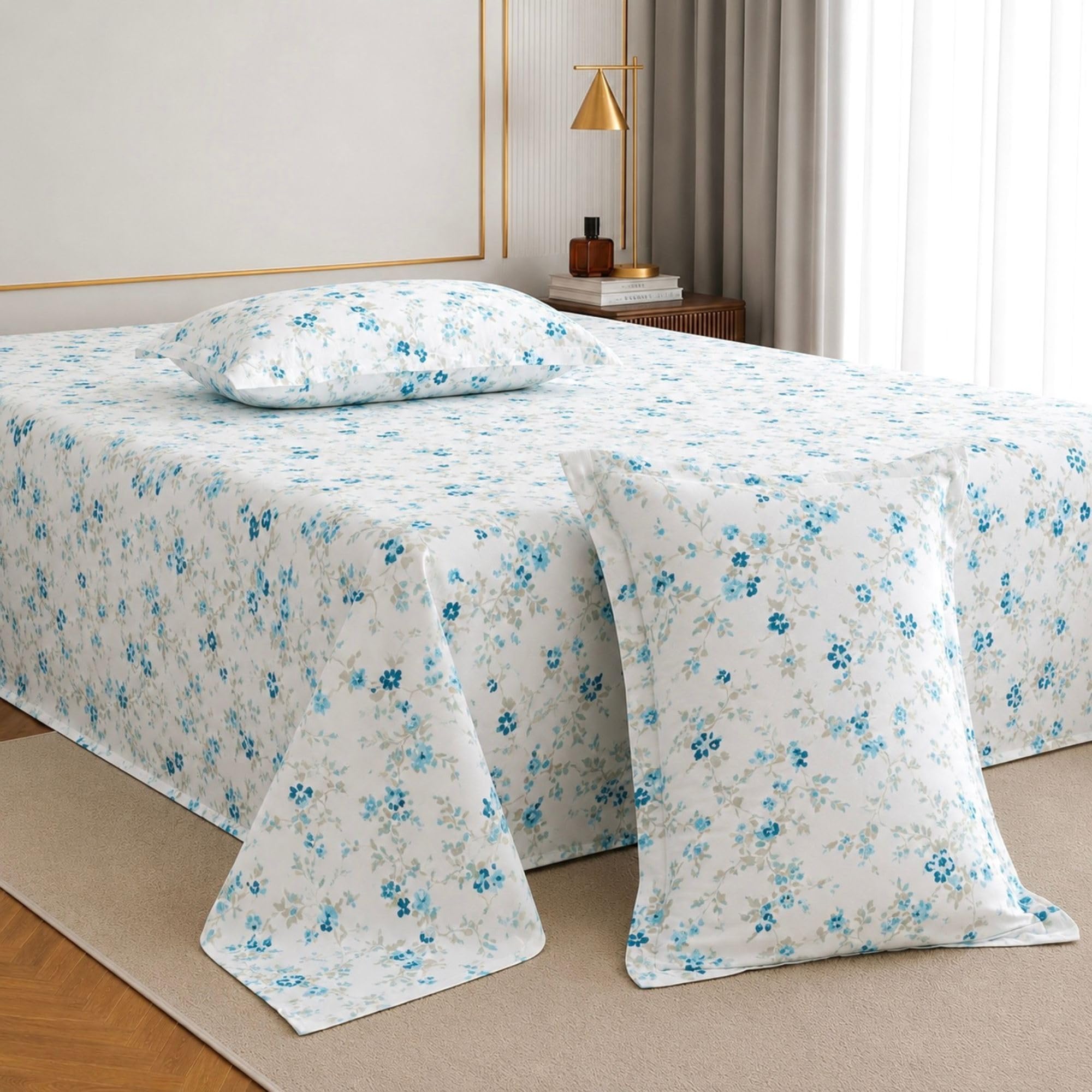 Plumora 100% Cotton Bed Sheet for King Size Bed, 1 King Size Bed Sheet (108x108 Inches) with 2 Pillow Covers, Premium 240 TC Bedsheet for Double Bed King Size (Ocean Bloom, Super King)-picture-41