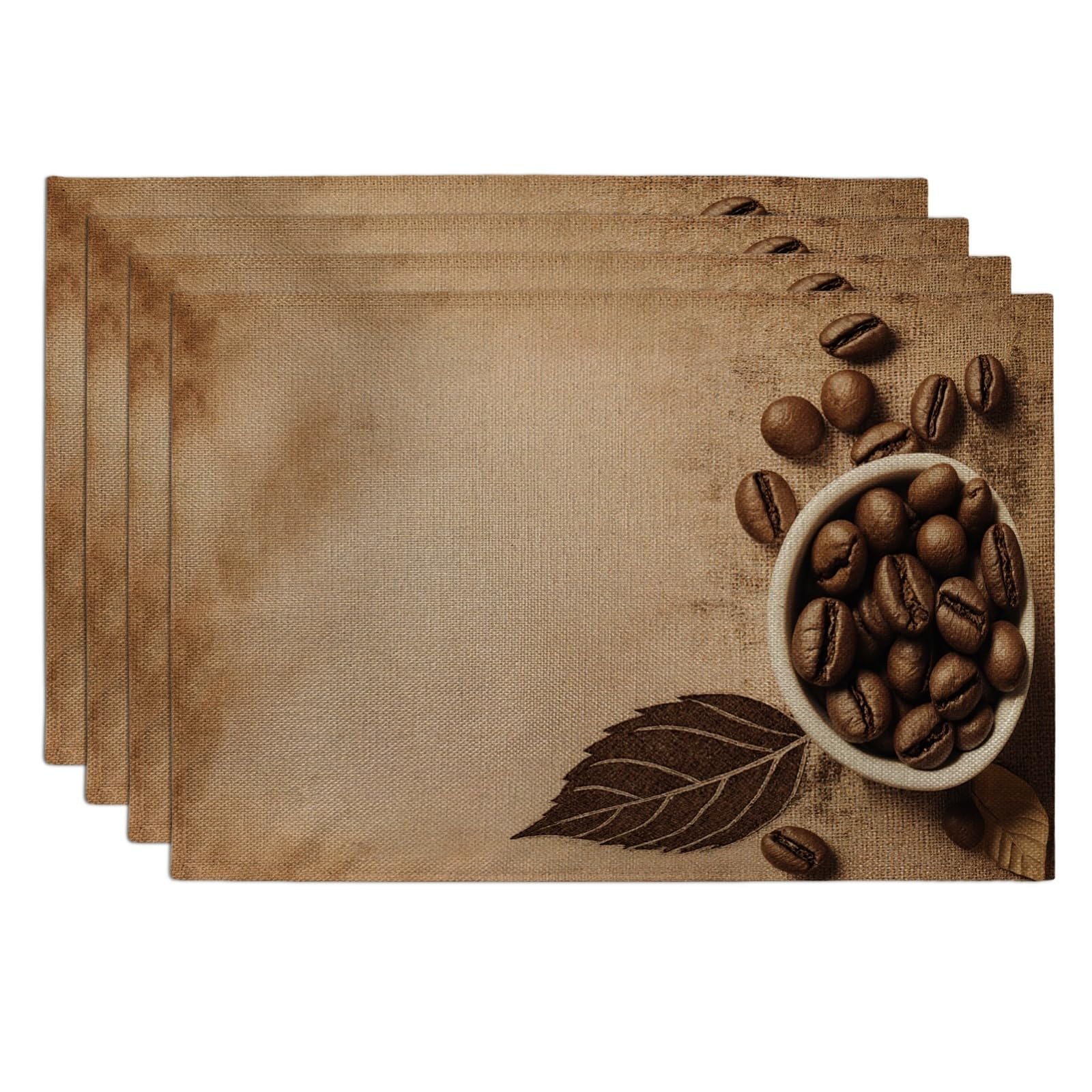 Coffee Beans Placemats, Rustic Vintage Kitchen Table Place Mats for Dining, Everyday Non-Slip Washable Indoor Outdoor Decorative Placemat Set of 4