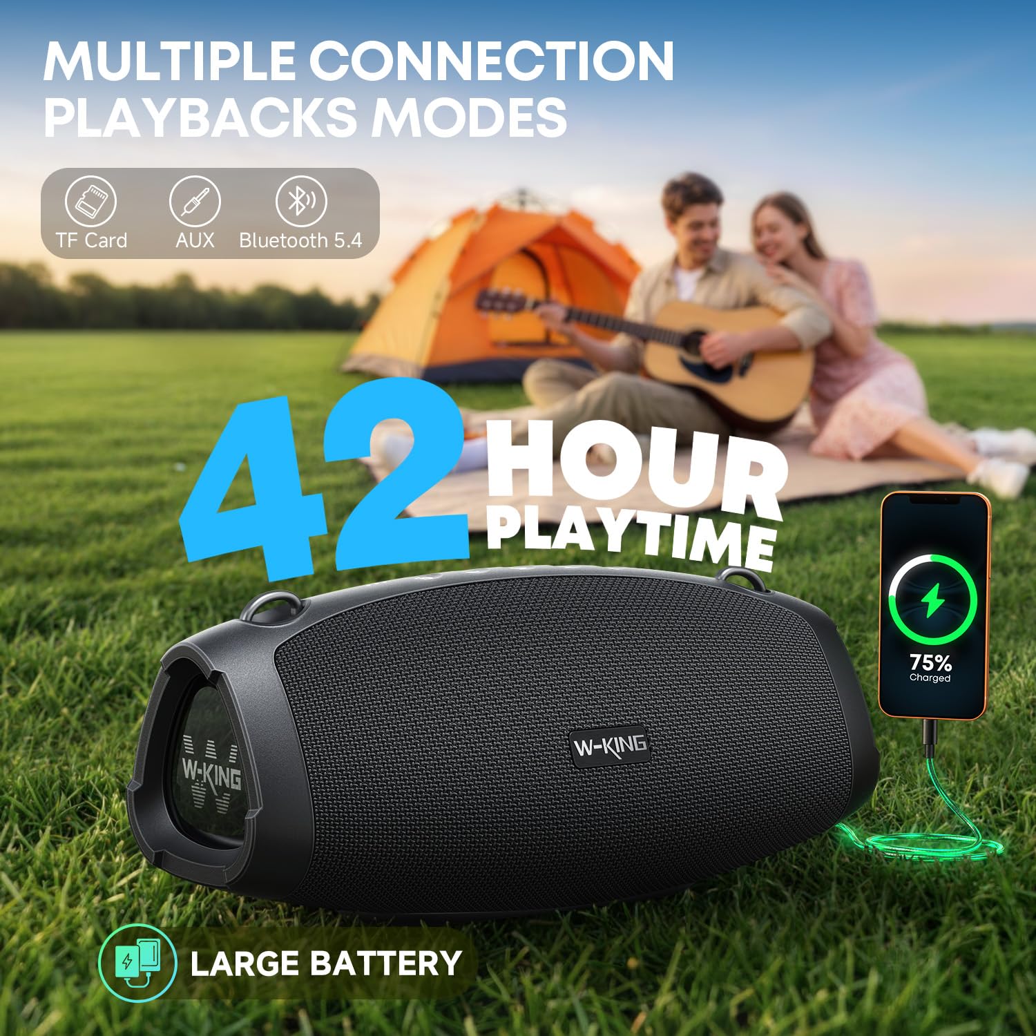 W-KING 120W PICO Altavoces Bluetooth Grande Portátiles con Super Bajo, 70W RMS Impermeable Speaker de Inalámbrico para Fiesta, Radiadores Pasivos Triples, HIFI/42H/DSP/TF/AUX/EQ/PowerBank/abridor(X10)