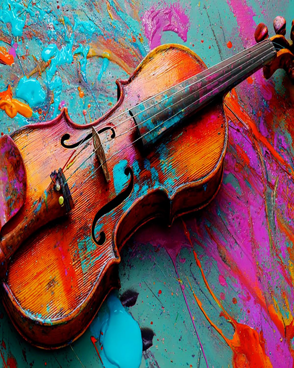 LIUBAISHI Paint by Numbers Kit for Adults, Colourful Violin Theme, 40x50 cm, Acrylic on Canvas