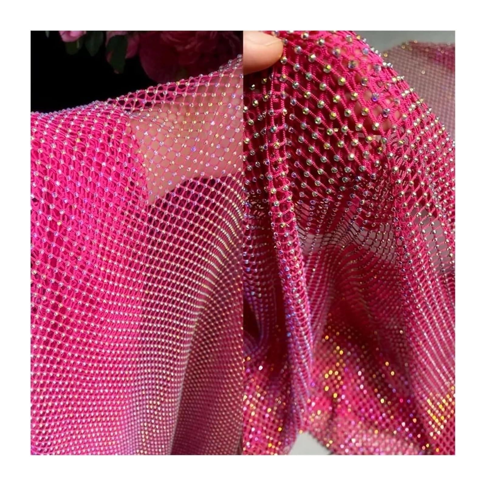 Sewing Mesh Fabric, Multicolor Rhinestones Trim Stretch Mesh Fabric 50x120cm 100x120cm for DIY Sewing(Color10,100cmx120cm)
