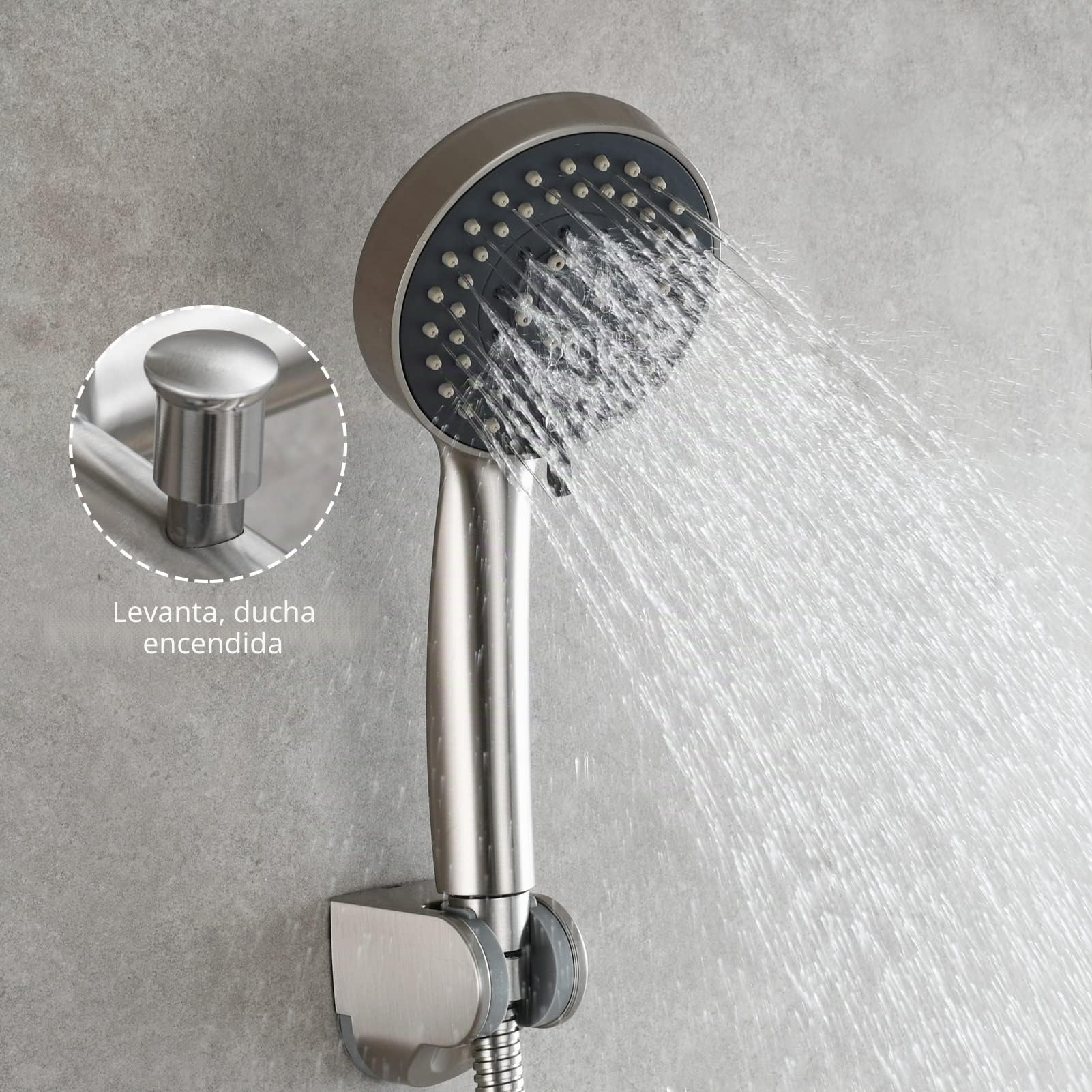 Tecmolog Set de Mezclador de Bañera y Ducha de Montaje Superficial de Una Maneta de Acero Inoxidable con Ducha de Mano y Manguera de Ducha de 1.5 m, Níquel Cepillado, SNA516F3