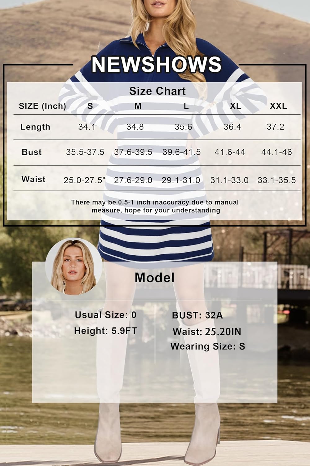 Newshows Women's Winter Sweater Dress 2025 Striped Long Sleeve Lapel Collar Chunky Knit Slouchy Oversized Fall Sweaters - Image 7