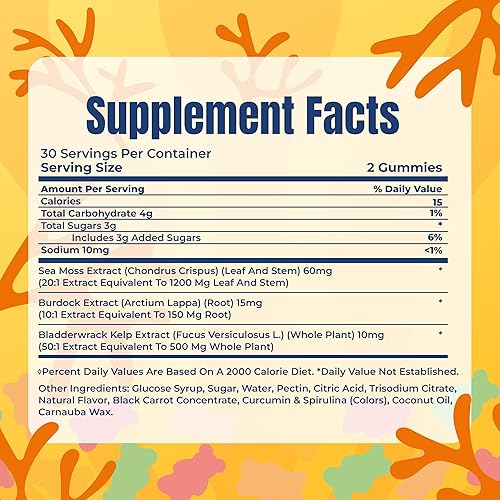 Miniatura 2 de TrueSeaMoss Gomitas de musgo marino con raíz de vejiga y bardana, fórmula vegana para adultos y niños, sabor afrutado, 60 gomitas (la bolsa puede