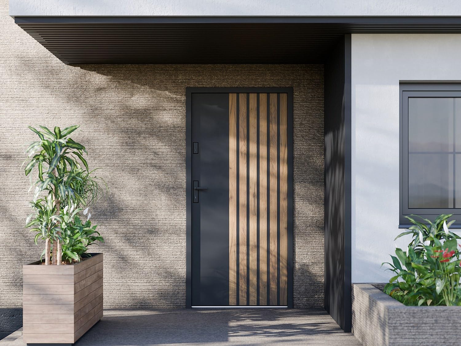 Vente-unique - Puerta de entrada Cobrita - L 95cm x A 9cm x H 203.5cm - acero - gris antracita